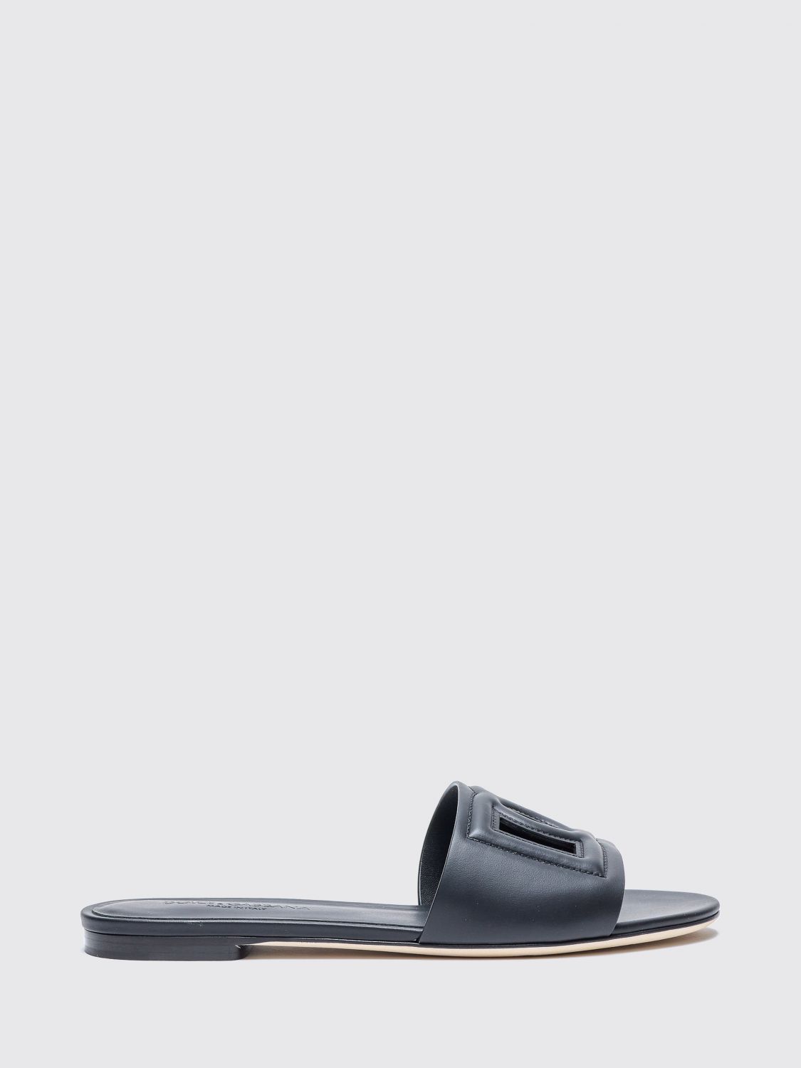 DOLCE & GABBANA Leather Mule Sandals with DG Monogram and Low Heel