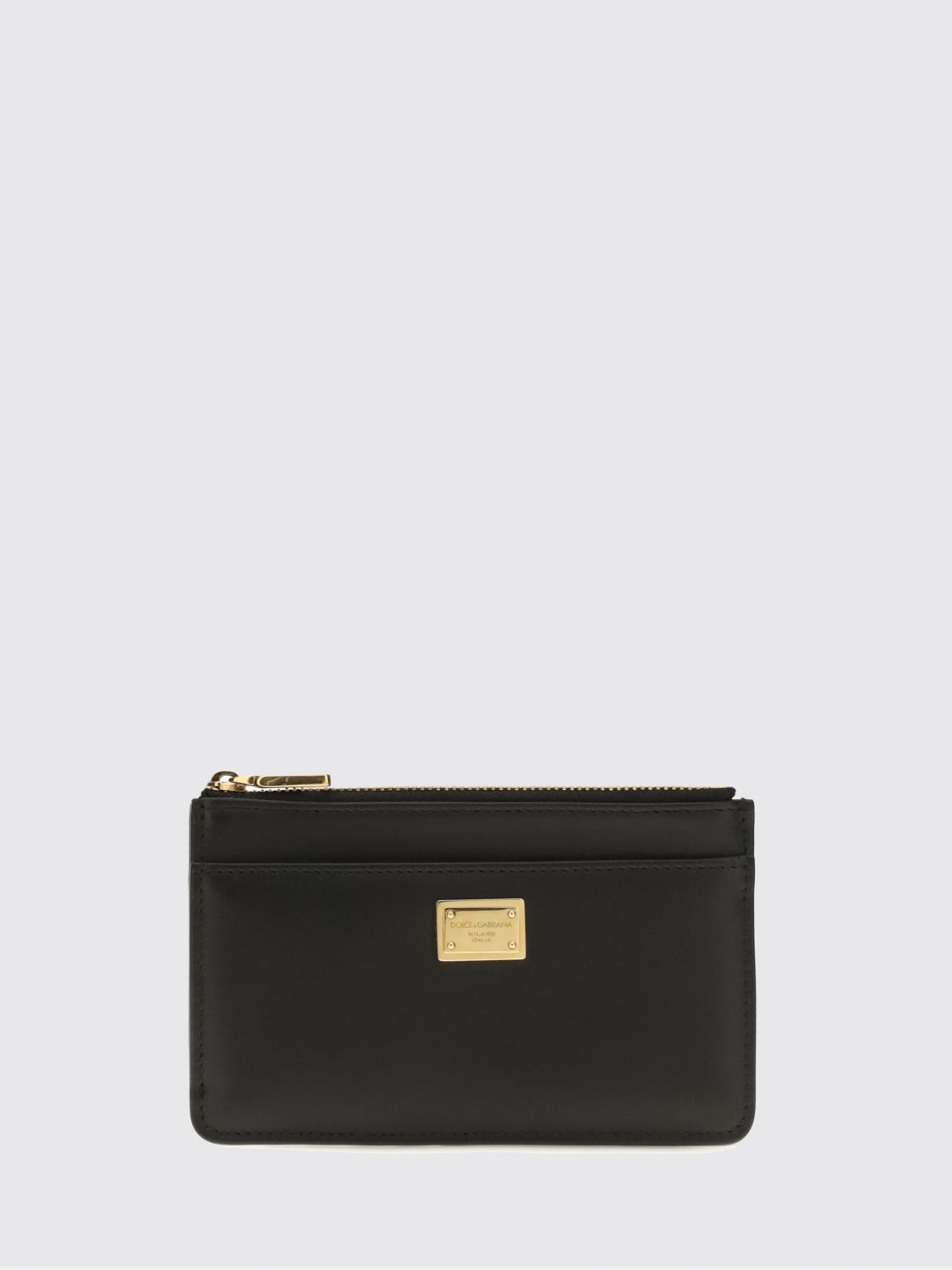 Dolce & Gabbana Smooth Leather Card Holder with Metallic Logo and Zip Pocket · OS