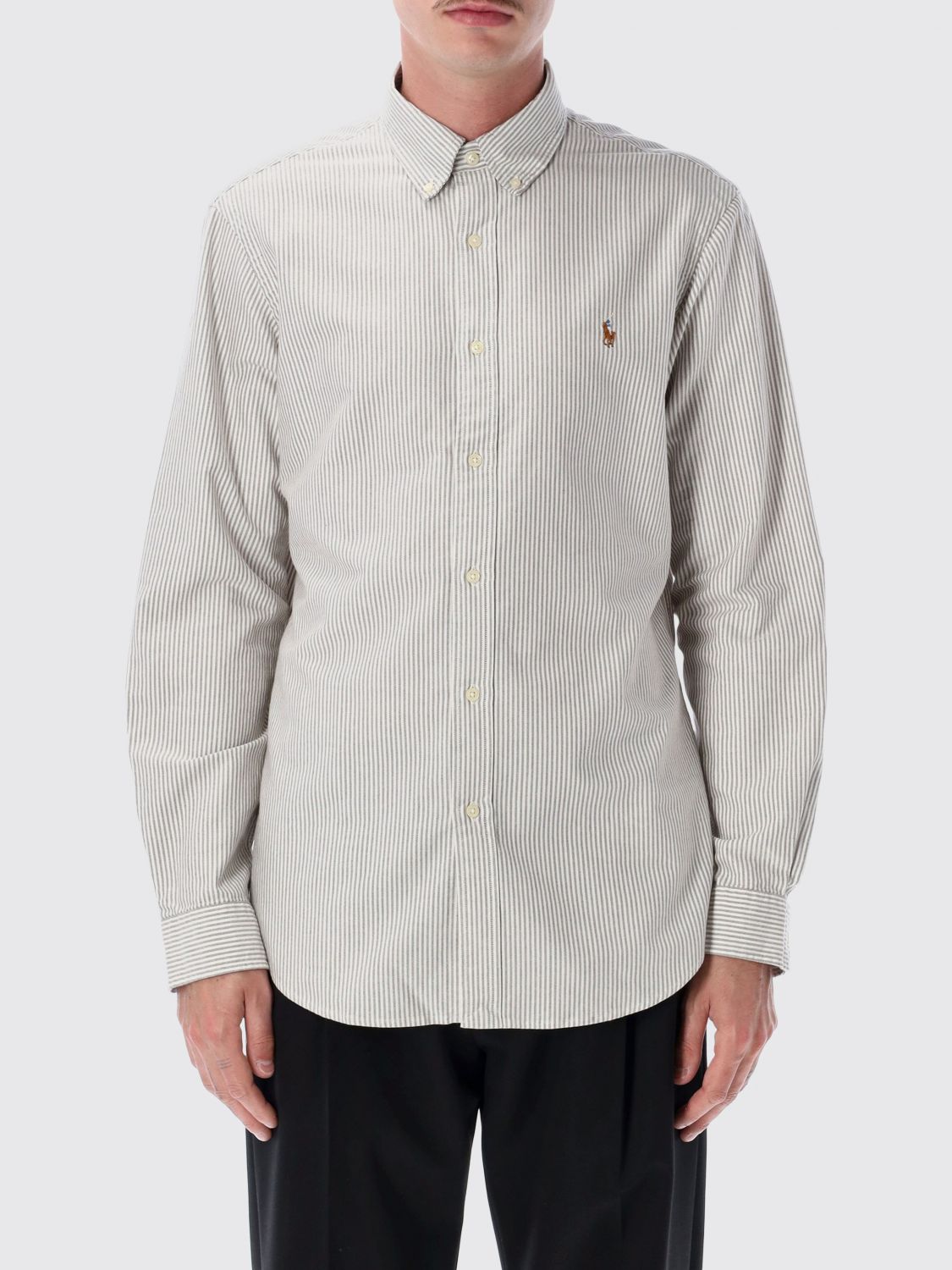 POLO RALPH LAUREN Camicia a righe slim fit in cotone con logo ricamato