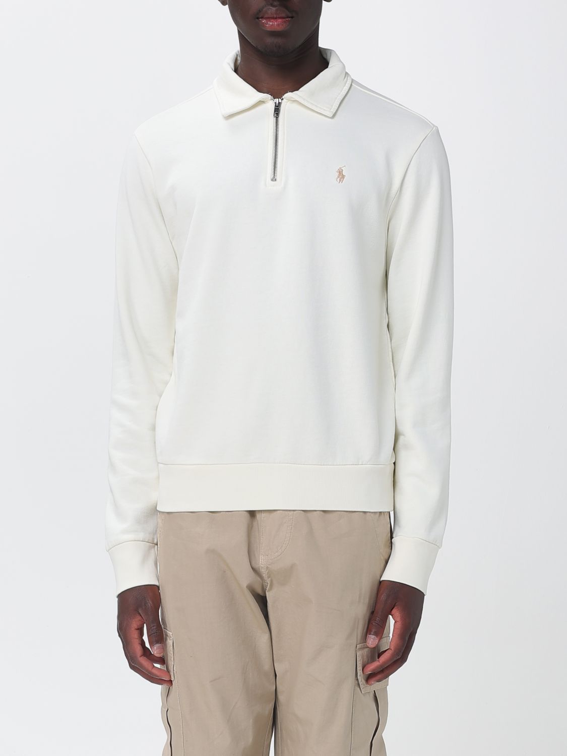 POLO RALPH LAUREN Polo a maniche lunghe in cotone con chiusura a zip e logo ricamato