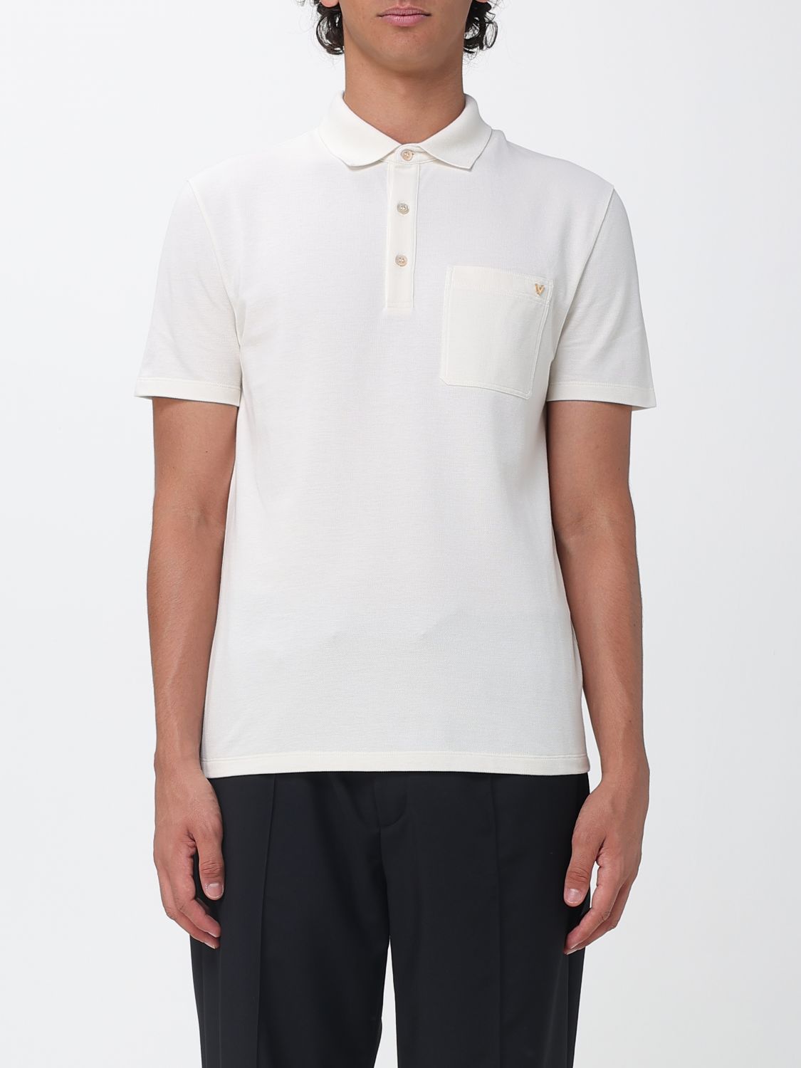 VALENTINO GARAVANI Polo in cotone con VLogo Signature e tasca a toppa