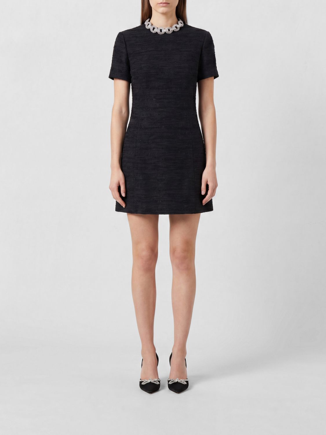 VALENTINO GARAVANI A-Line Tweed Mini Dress with Rhinestone Embellishment
