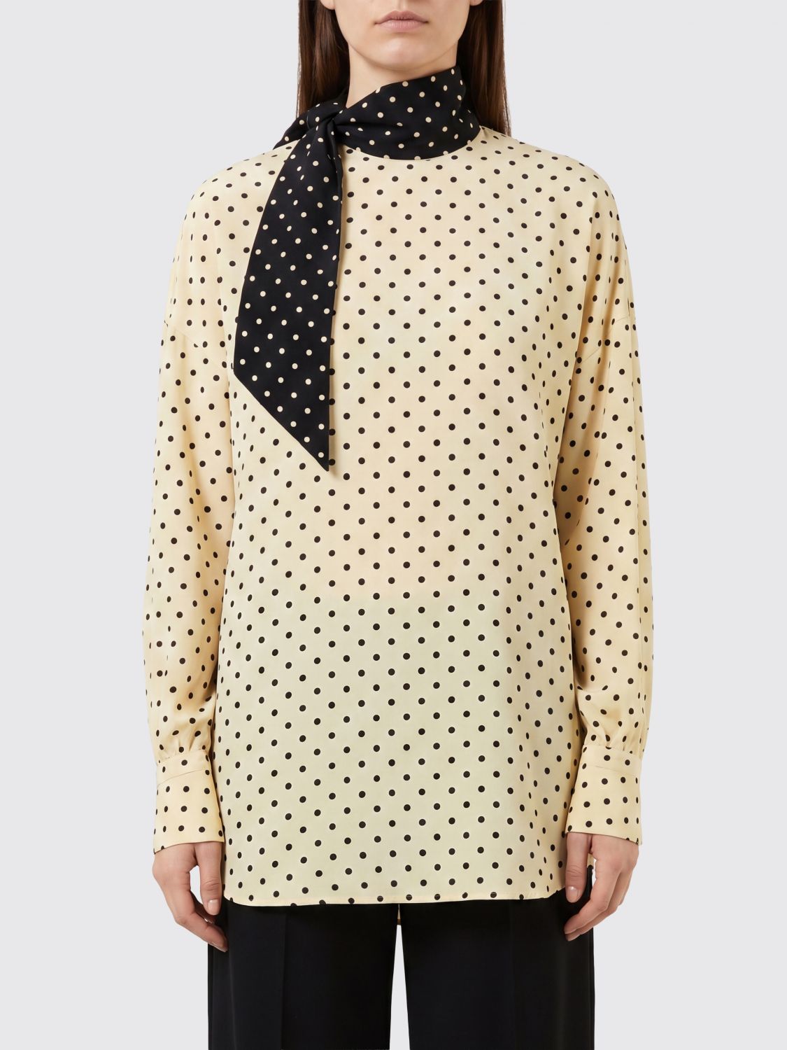 VALENTINO GARAVANI Blusa a pois in seta con colletto a fusciacca
