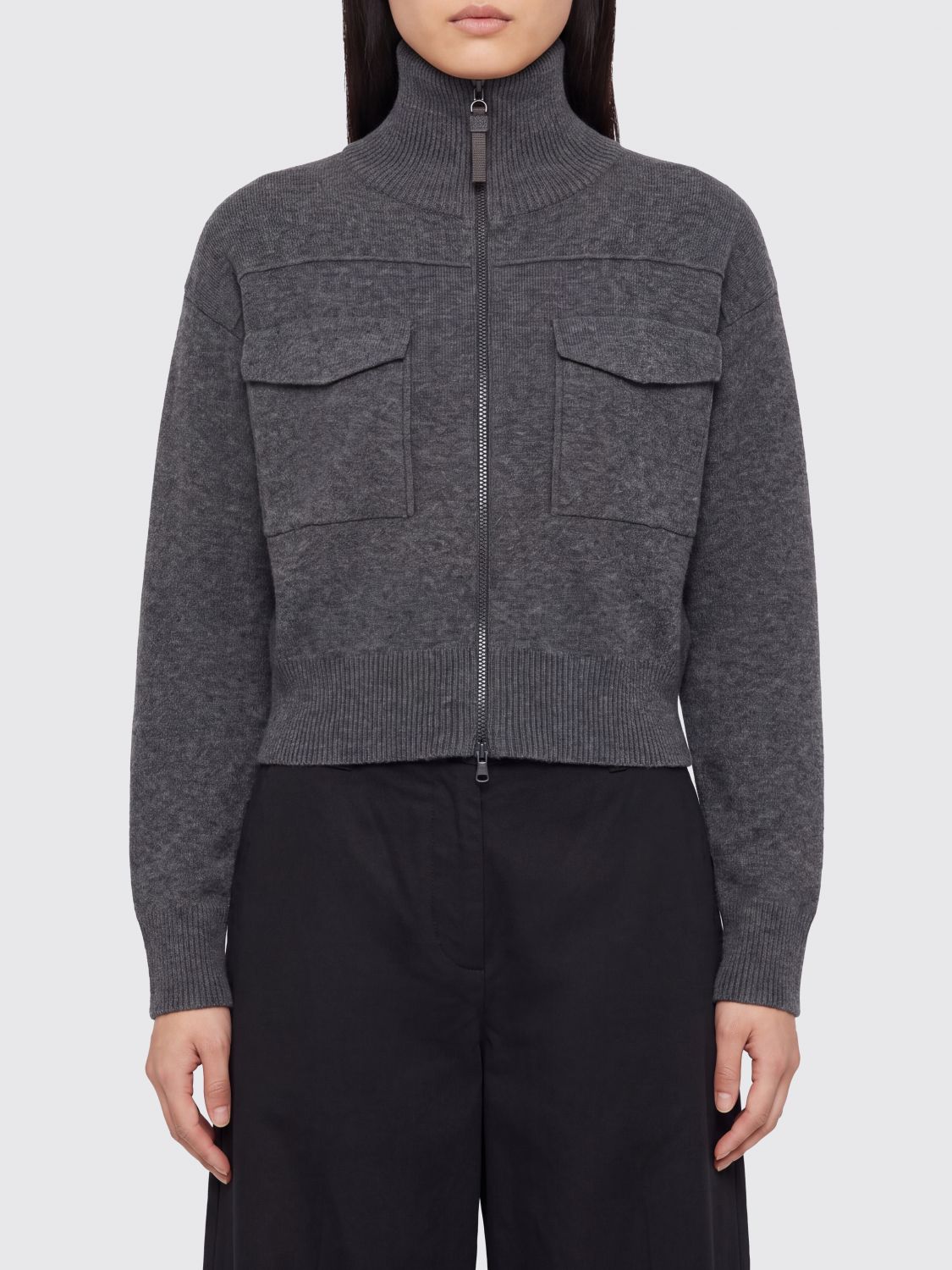 BRUNELLO CUCINELLI Cardigan aus Kaschmirmischung mit Kragen und Reißverschluss