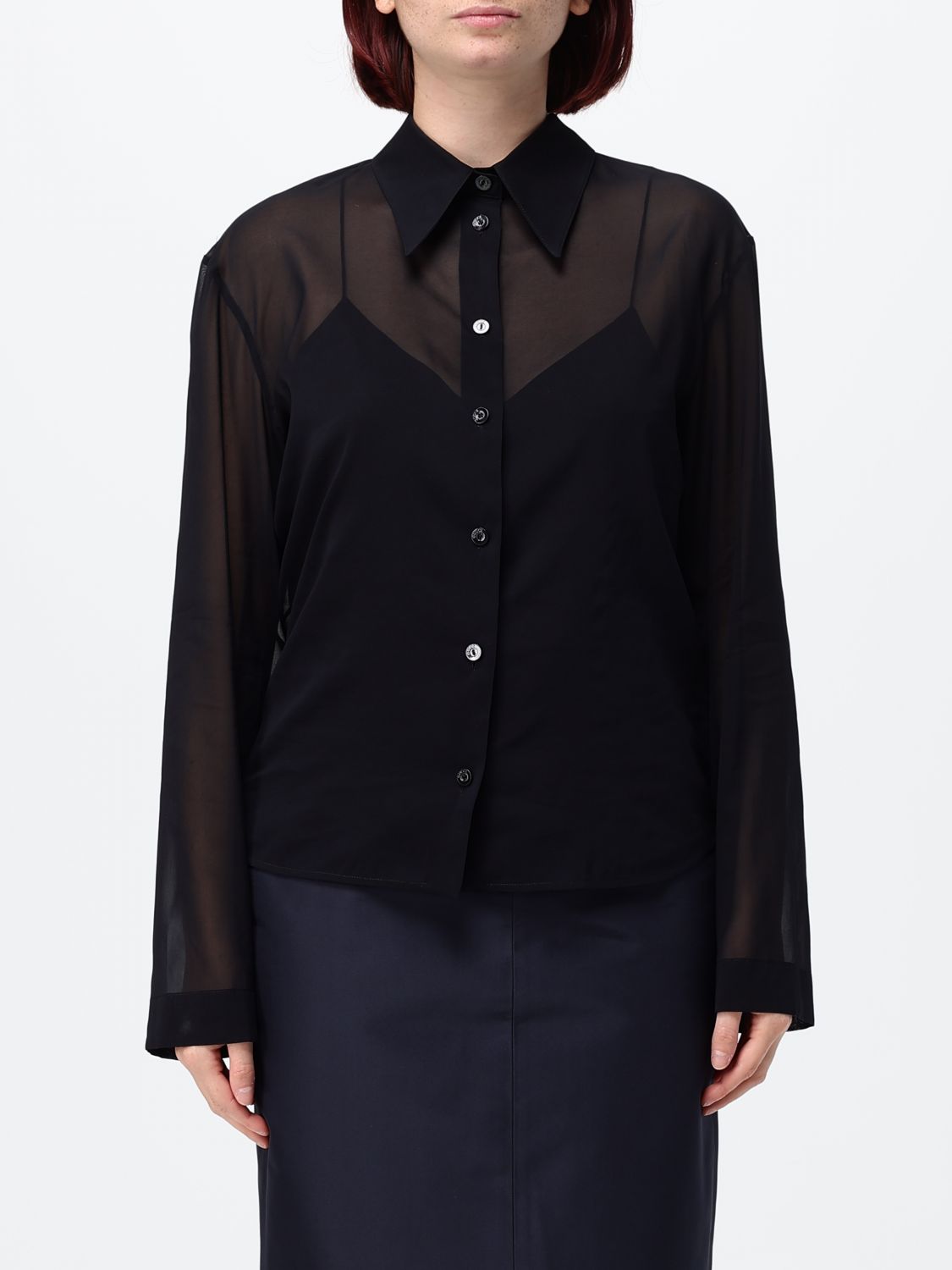GUCCI Camicia elegante in chiffon di seta trasparente con colletto classico