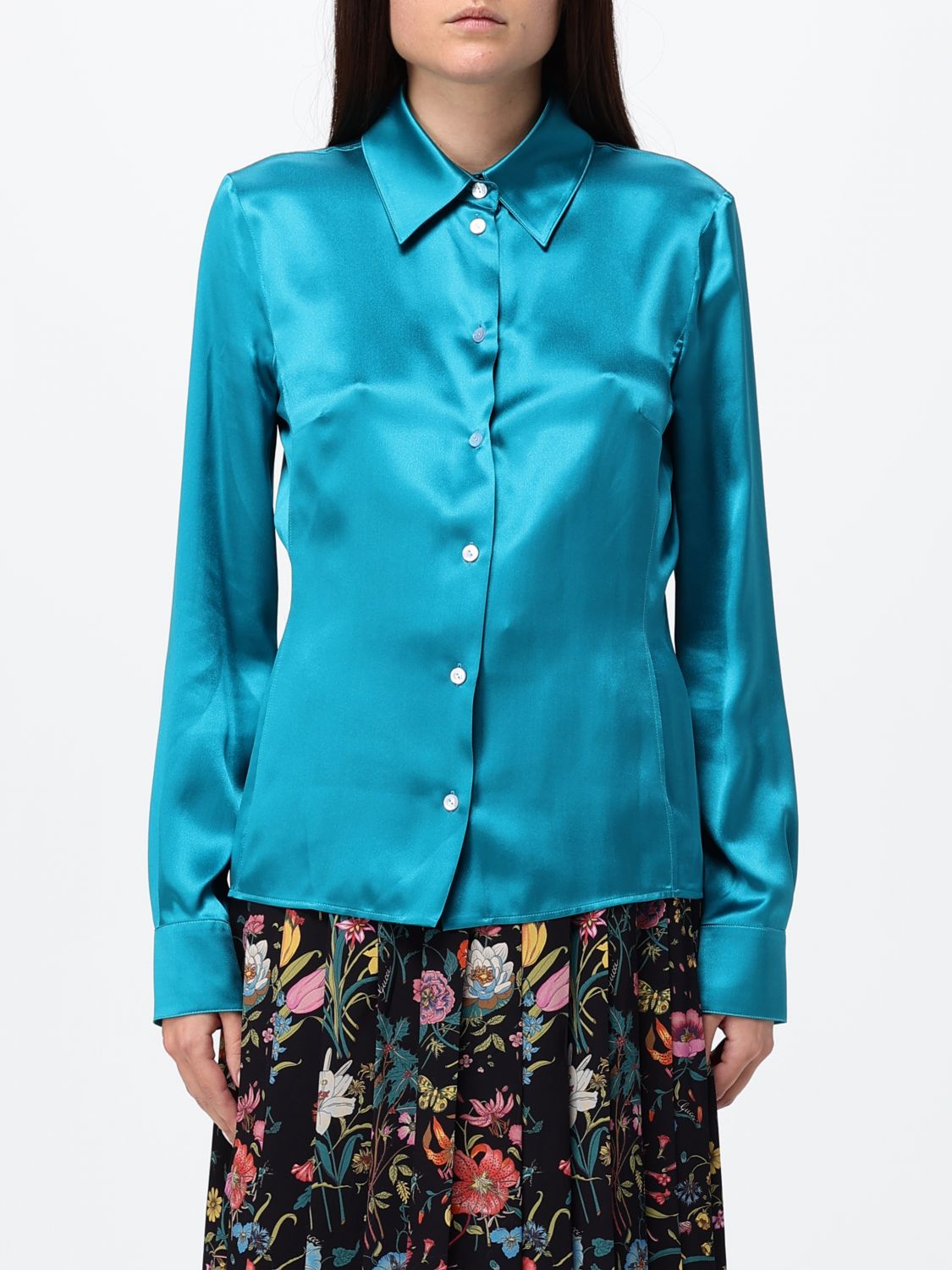 GUCCI Camicia slim fit in pura seta con colletto classico e polsini a tre bottoni