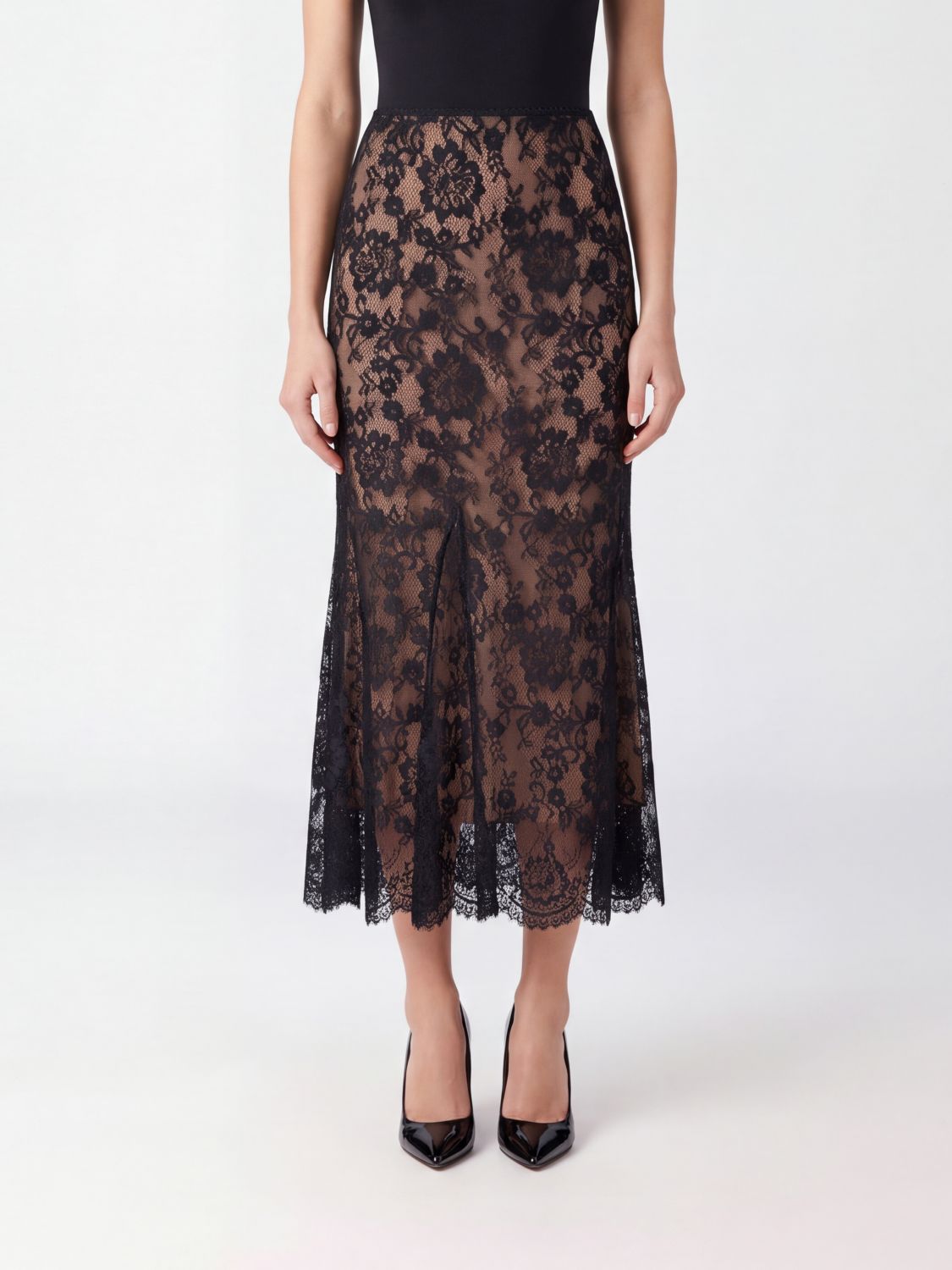 Self-Portrait High-Waisted Lace Midi Pencil Skirt with Slim Fit