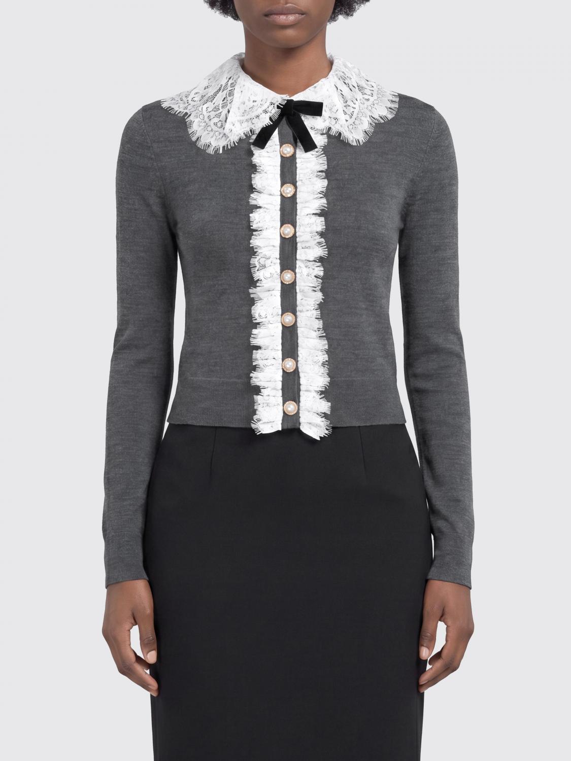 SELF-PORTRAIT Slim Fit Wool Cardigan with Lace and Ruffle Collar