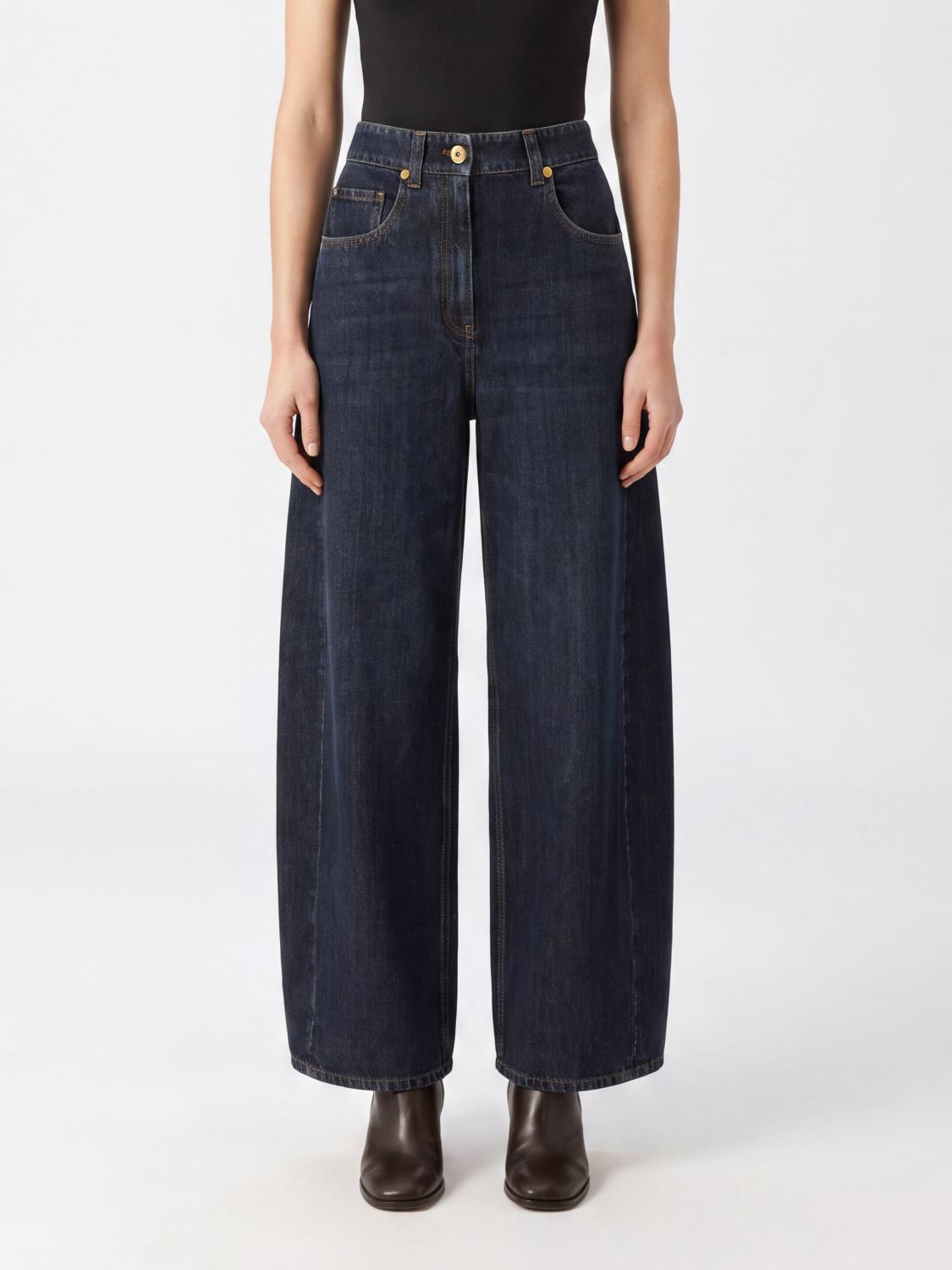 BRUNELLO CUCINELLI High-Waisted Baggy Cotton Denim Jeans with Monili