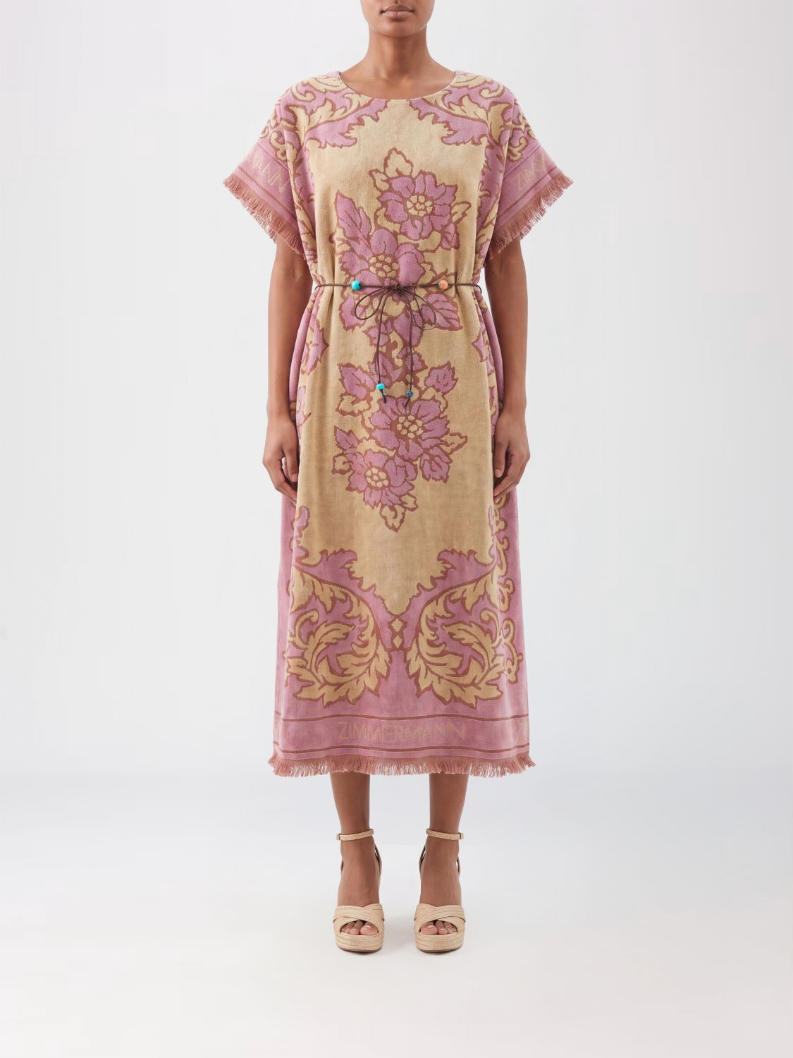 ZIMMERMANN Floral-Print Cotton Midi Tunic with Waist Tie Belt
