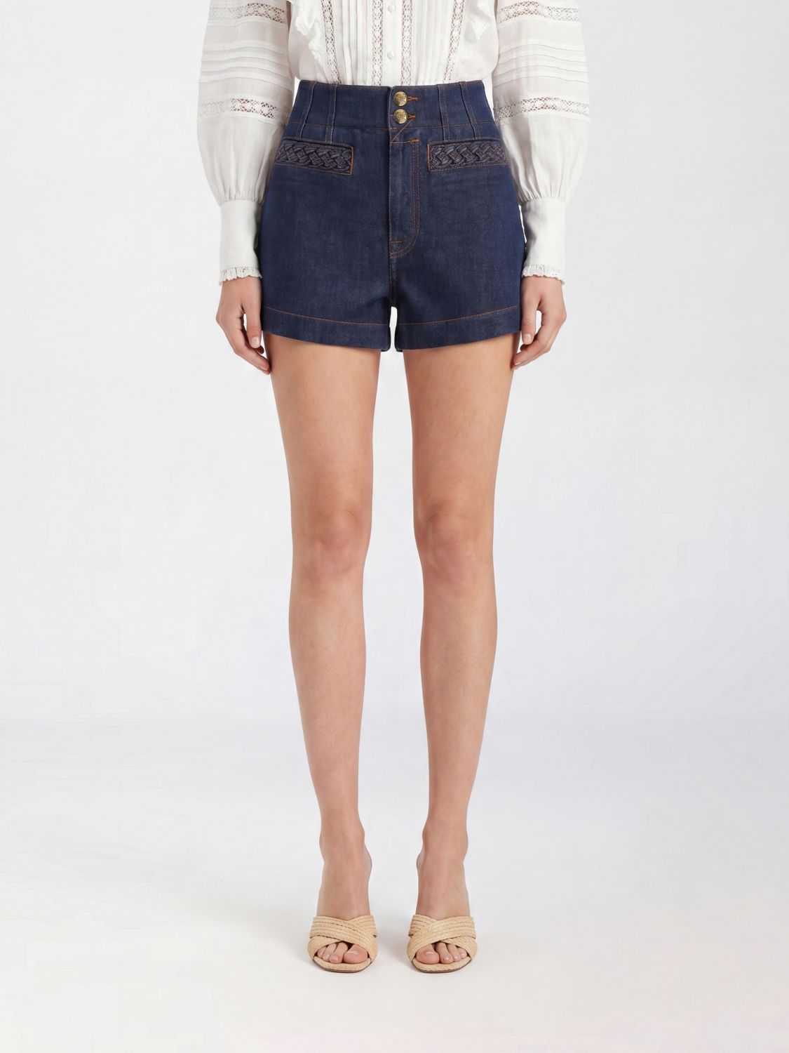 ZIMMERMANN Pantaloncini shorts in denim di cotone slim fit a vita alta