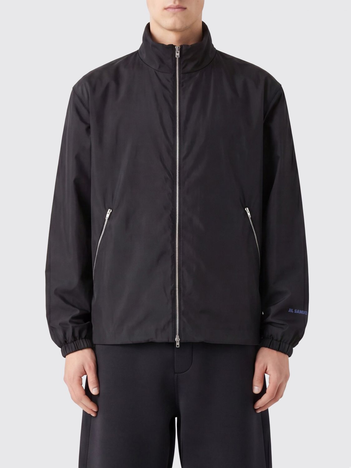 JIL SANDER Water-Repellent Technical Fabric Bomber Jacket with High Neck and Logo