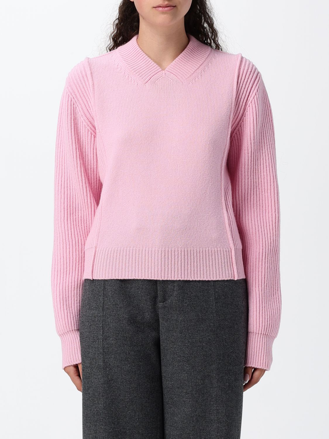 MARNI Maglia in lana vergine e cashmere con scollo a V e vestibilità relaxed