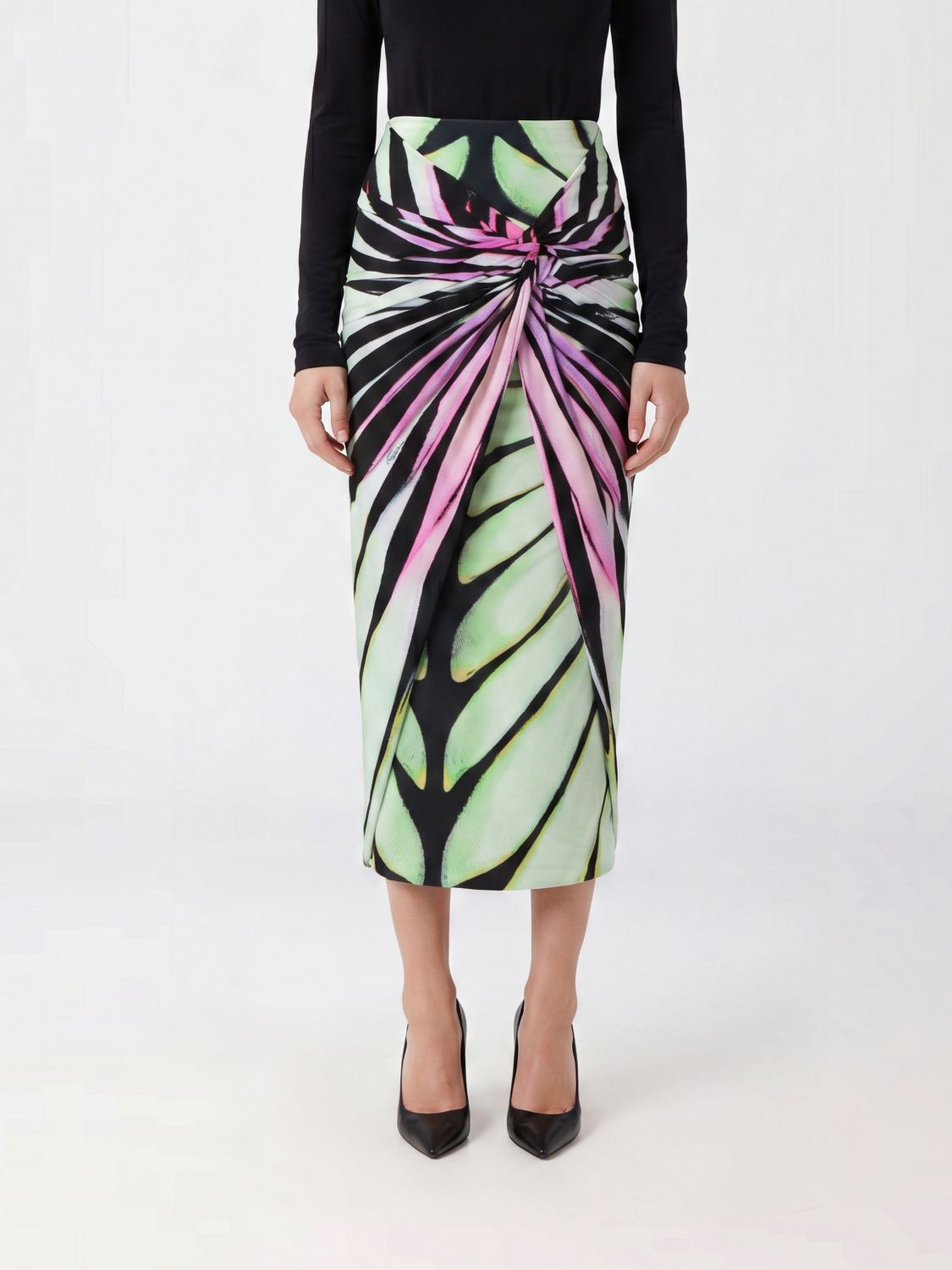 ROBERTO CAVALLI High-Waisted Pencil Mini Skirt with Decorative Knot