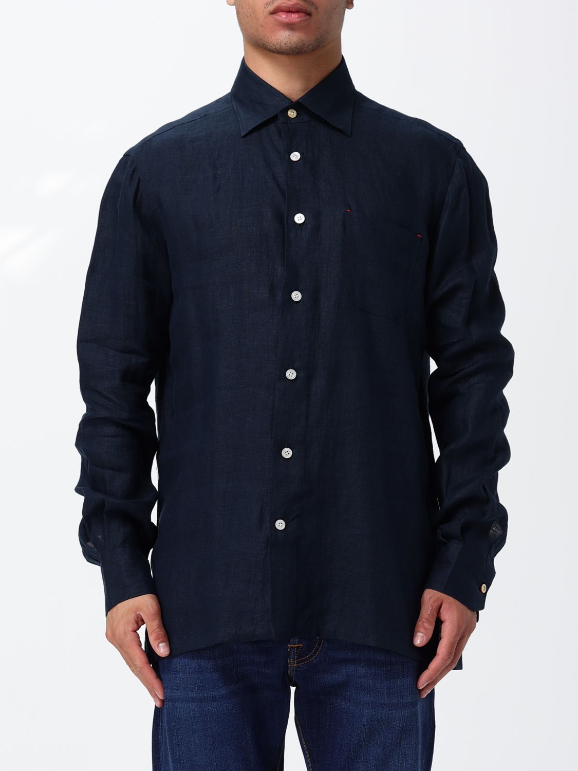 KITON Camicia a maniche lunghe in lino con colletto classico a punta