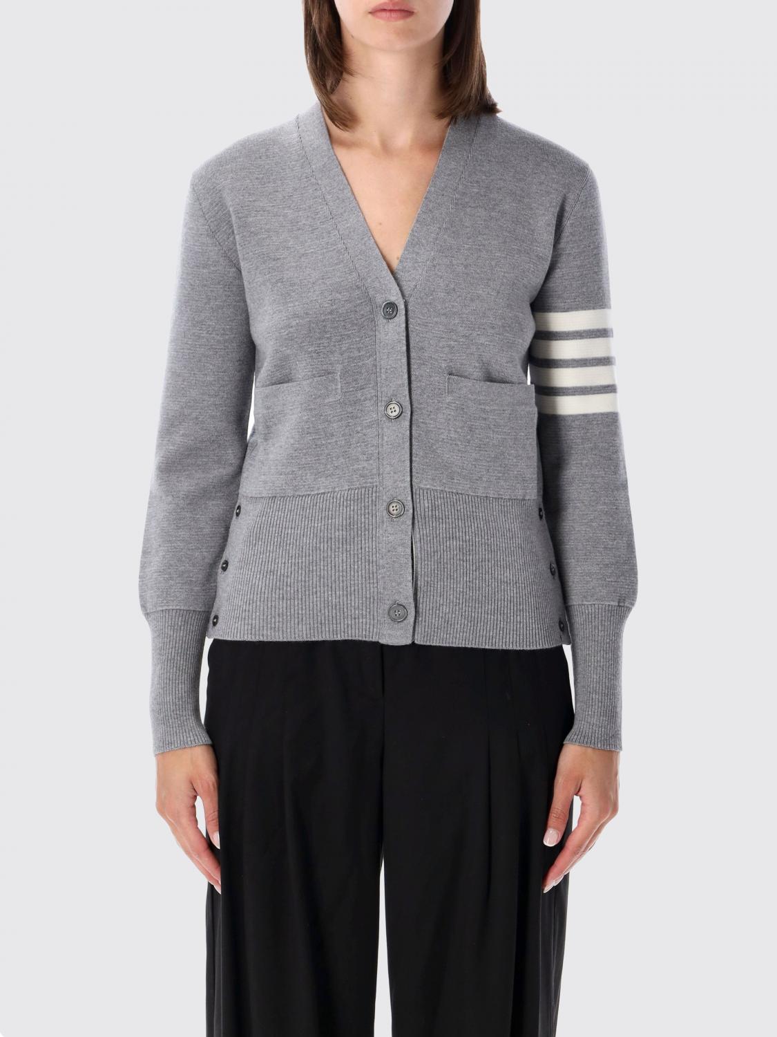 Thom Browne V-Neck Wool Cardigan with 4-Bar Detail