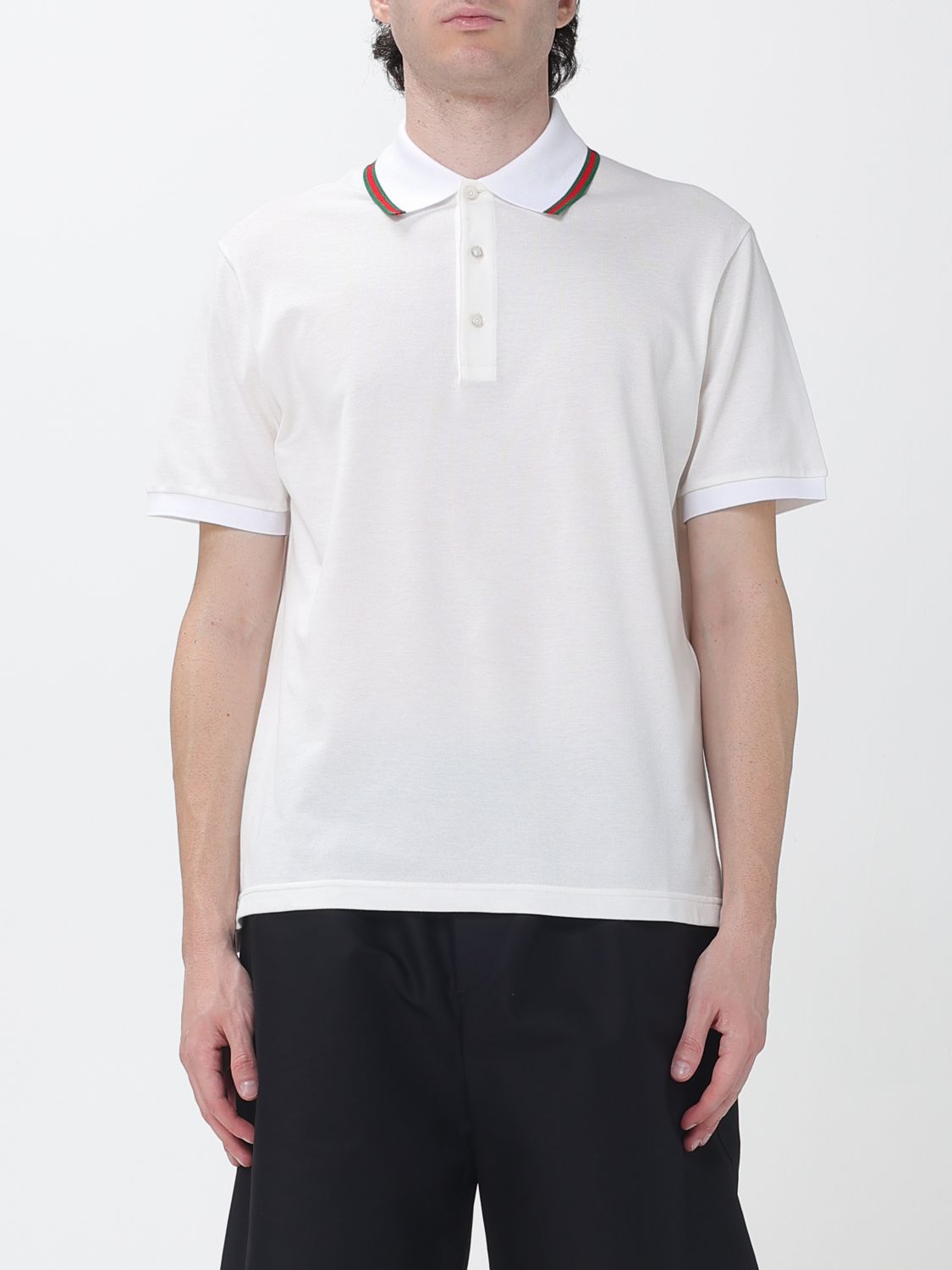 GUCCI Polo a maniche corte in cotone con dettaglio Web e profili a contrasto