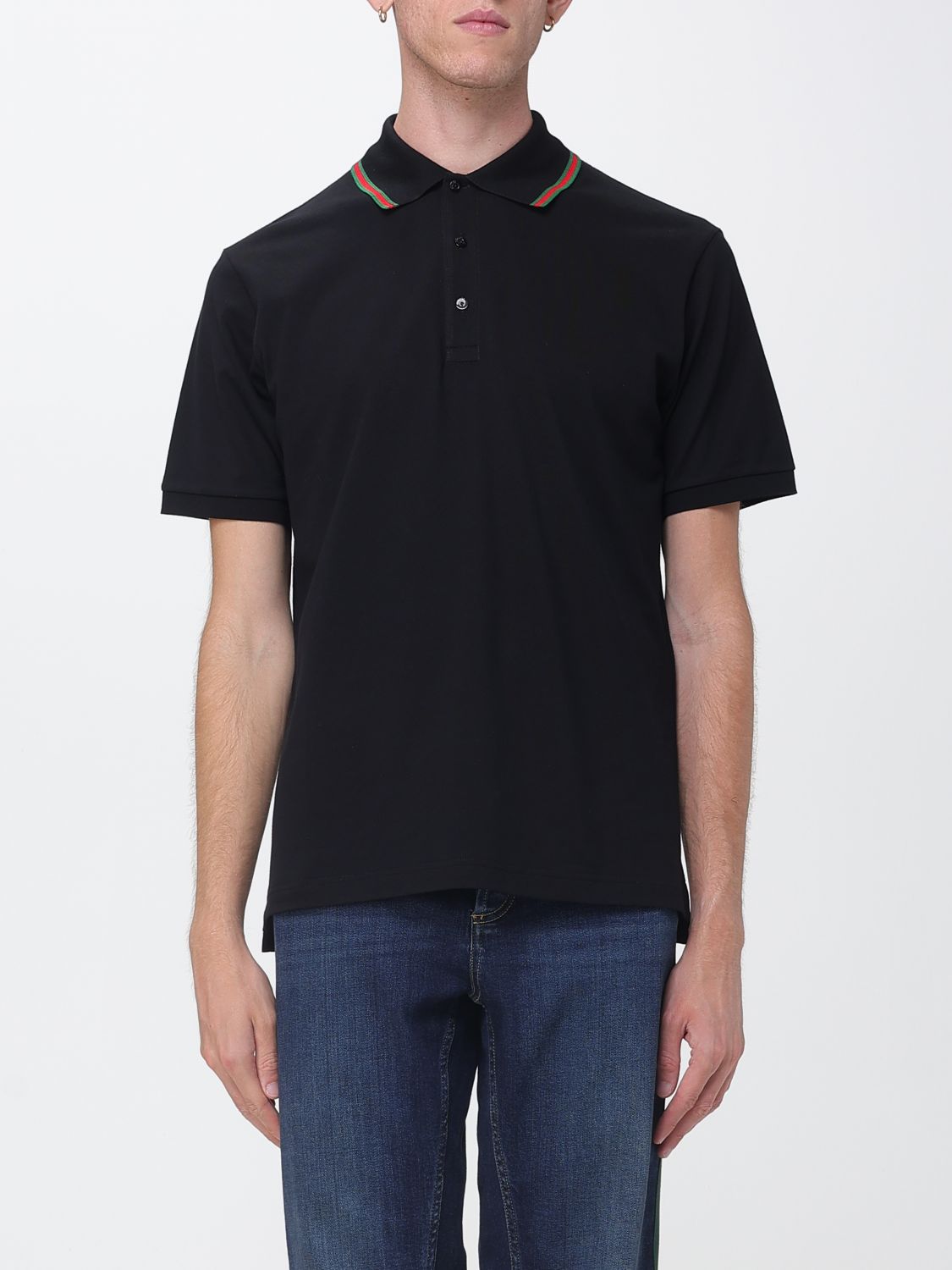 GUCCI Polo a maniche corte in cotone con dettaglio Web e profili a contrasto
