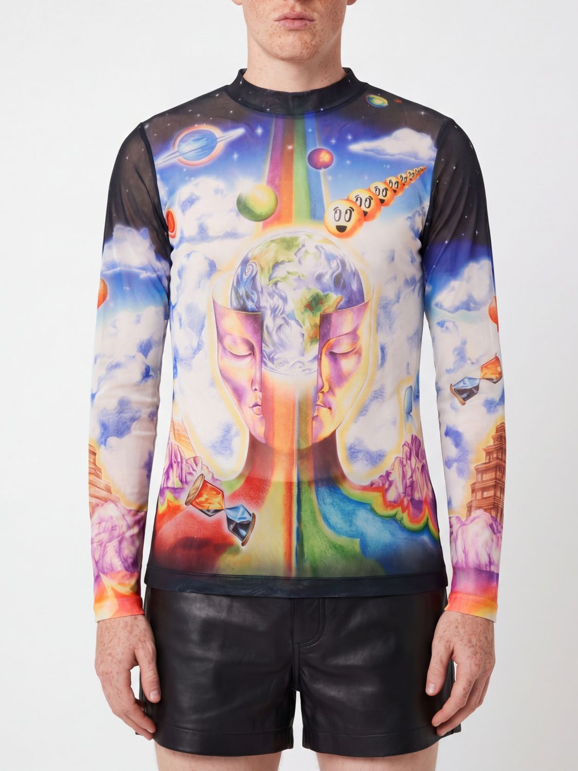 CASABLANCA Top slim fit in jersey a maniche lunghe con stampa grafica