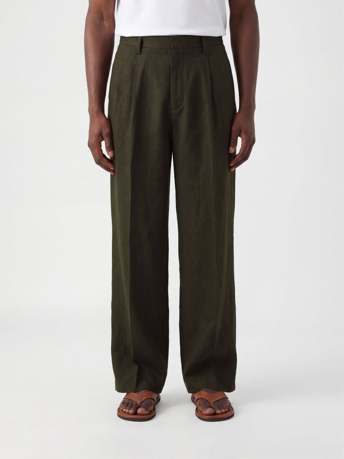 Erl Wide Leg Mid-Rise Linen Trousers with Belt Loops