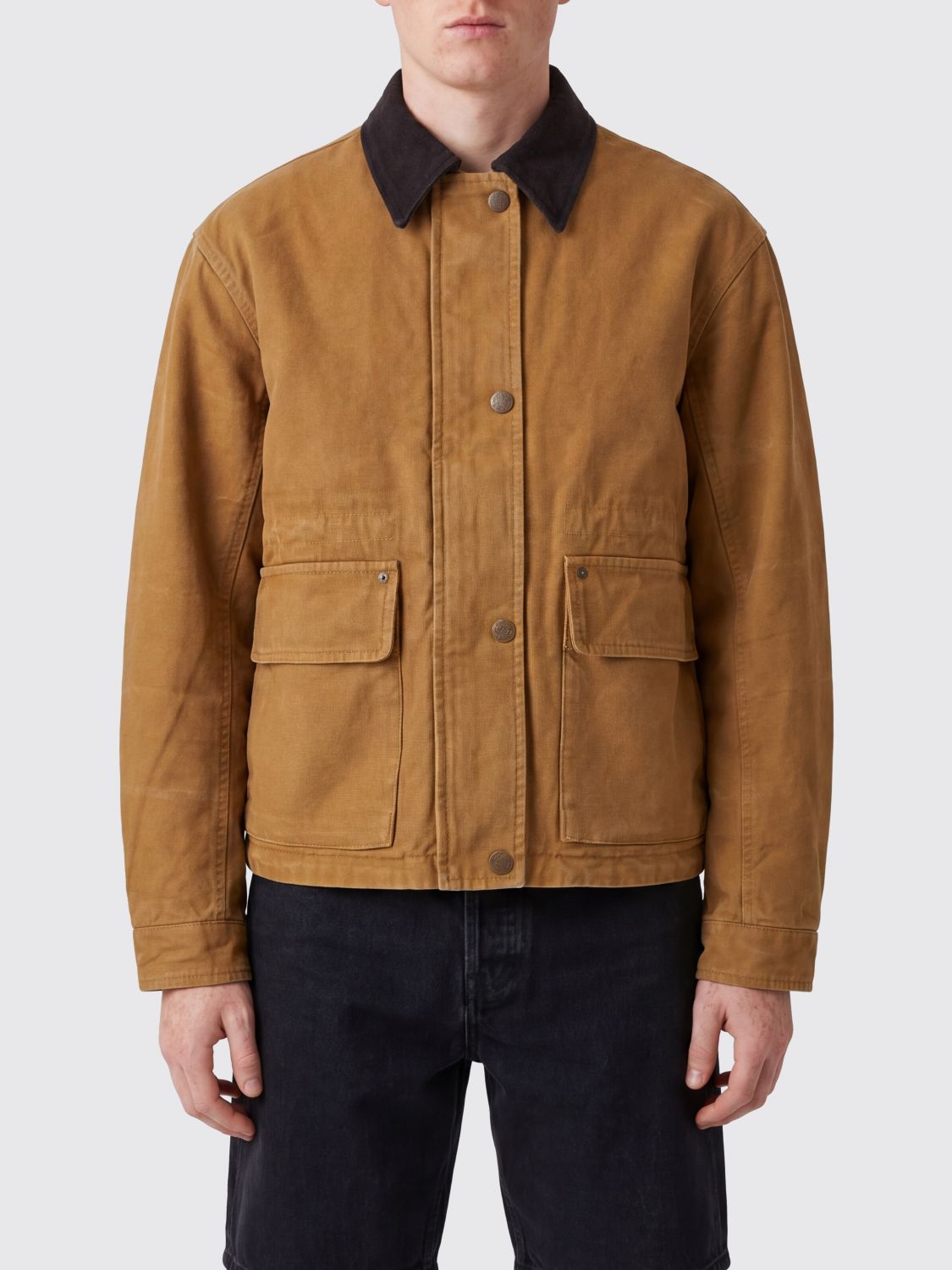 ACNE STUDIOS Giacca-camicia in cotone organico con colletto in velluto