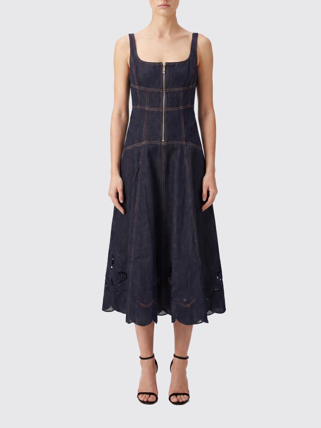 SELF-PORTRAIT Lace-Trimmed Cotton Denim Midi Dress