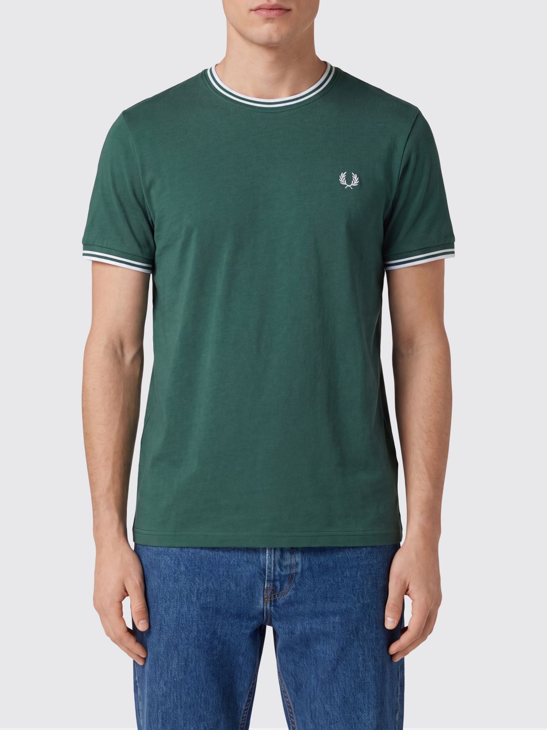 FRED PERRY T-shirt slim fit in cotone con profili a contrasto e logo ricamato
