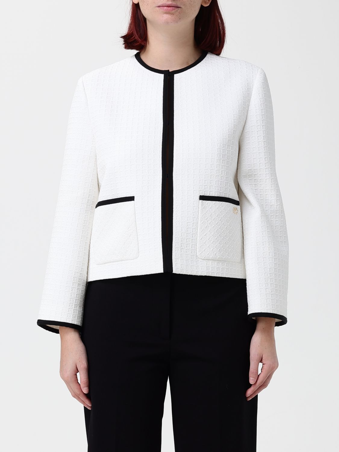 Valentino Garavani Cropped Crewneck Blazer in Cotton Tweed · 40
