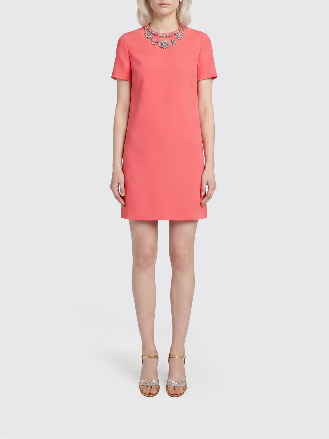 VALENTINO A-Line Mini Dress in Wool and Silk Crêpe with Crystal Embroidery