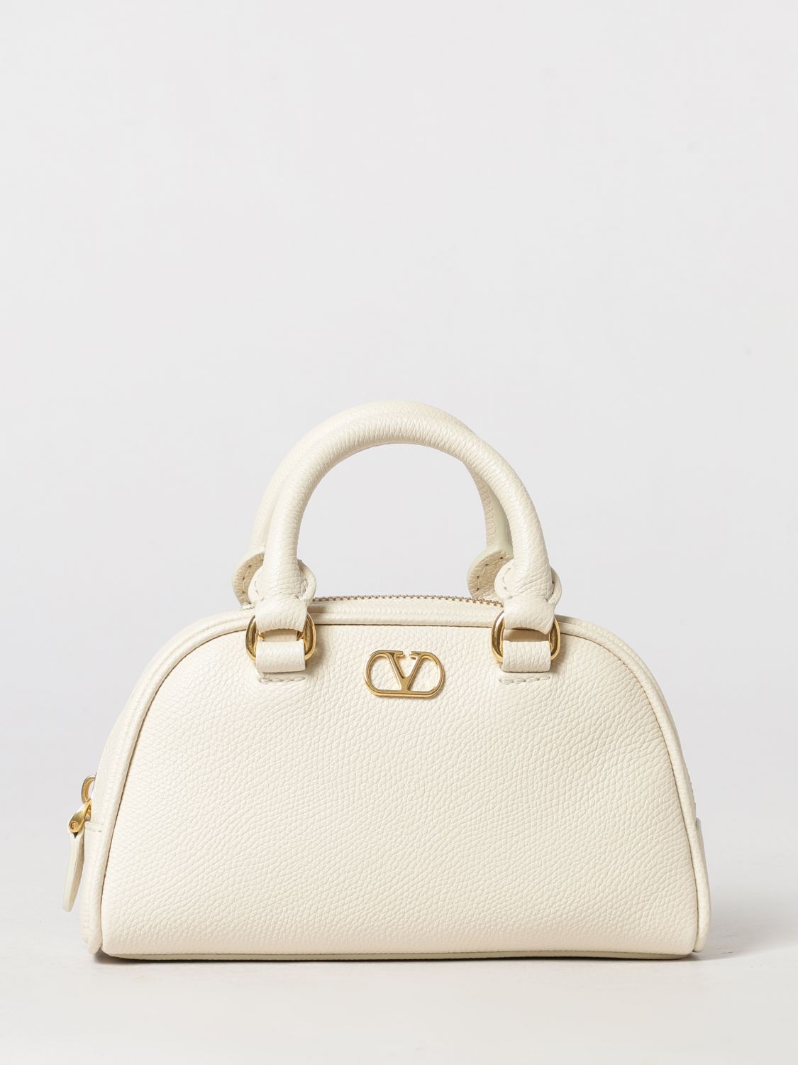 Valentino Garavani Vlogo Signature Mini Bowling Bag In Grained Leather In Neutral