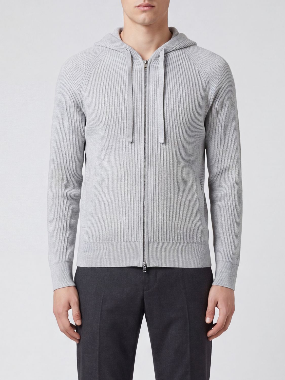 Carrer Hooded Cotton Cardigan With Two-way Zip Closure In Grey