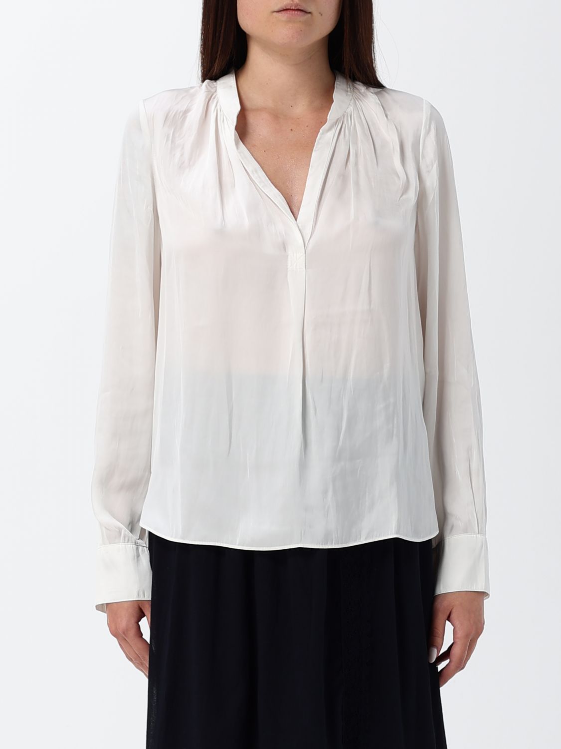 EA7 Blusa in misto viscosa a maniche lunghe con scollo a V e orlo dritto