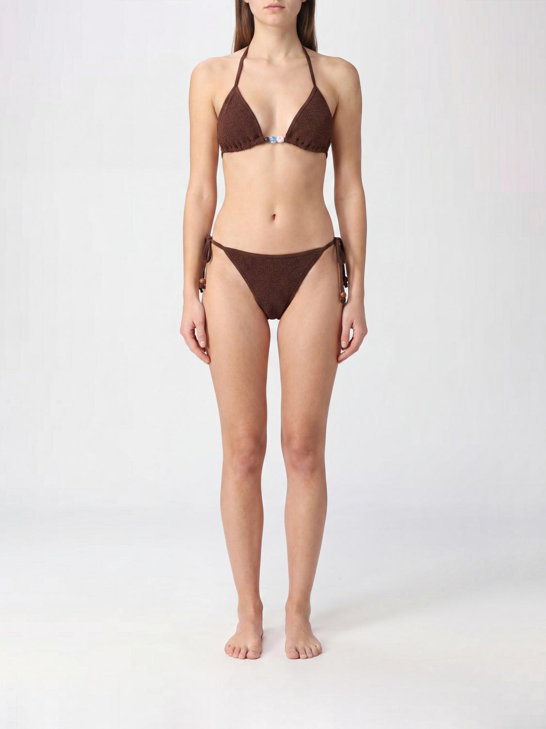 HUNZA G Bikini a triangolo in tessuto goffrato con dettagli di perline