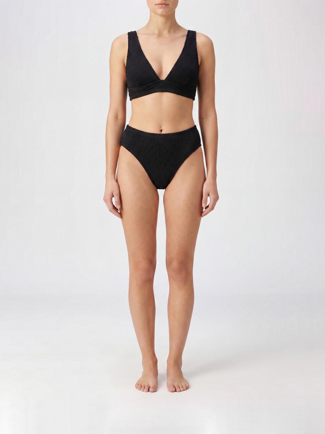 HUNZA G Bikini in tessuto goffrato con top a V e slip a vita media