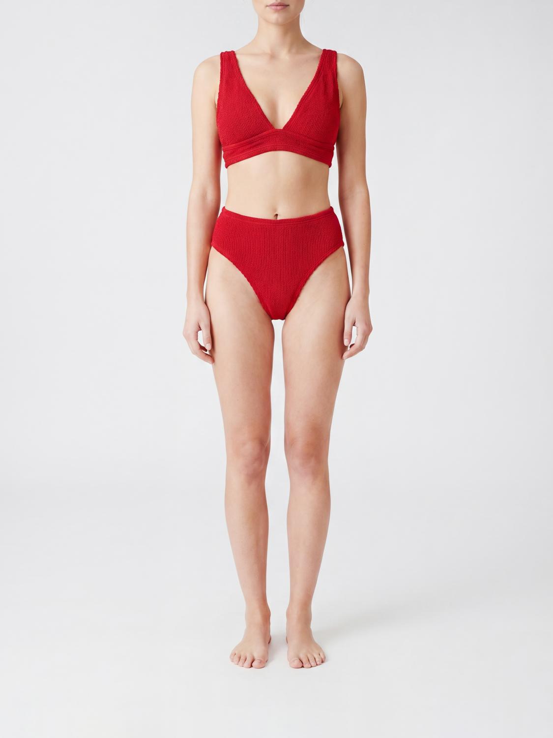 HUNZA G Bikini in tessuto goffrato con top a V e slip a vita media