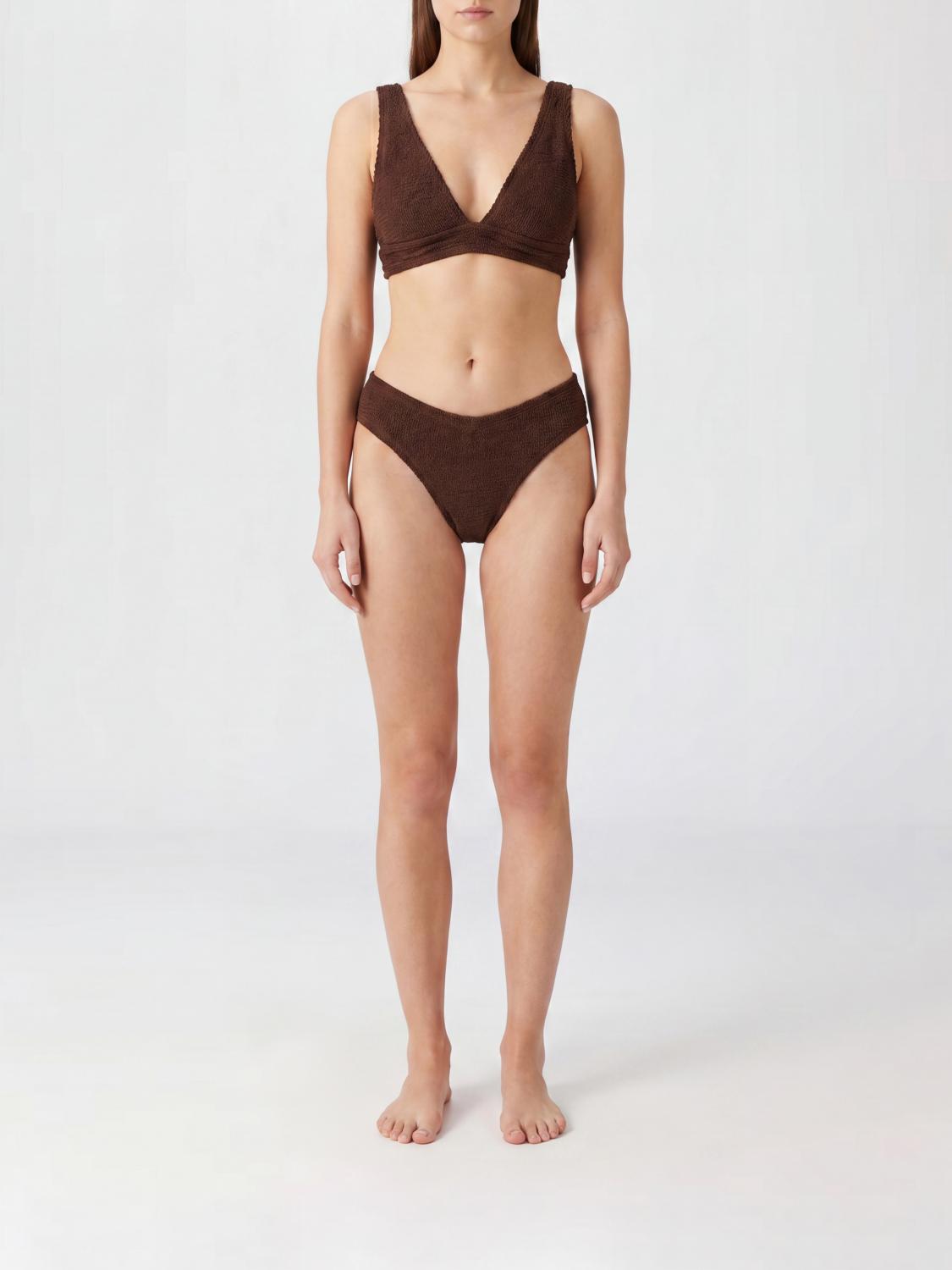 HUNZA G Crinkle-Bikini mit V-Ausschnitt und Mid-Rise-Hose