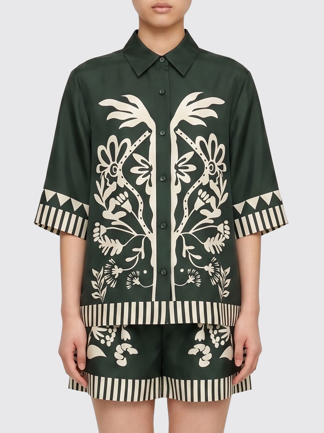 ERES Camicia in pura seta con stampa floreale e abbottonatura nascosta