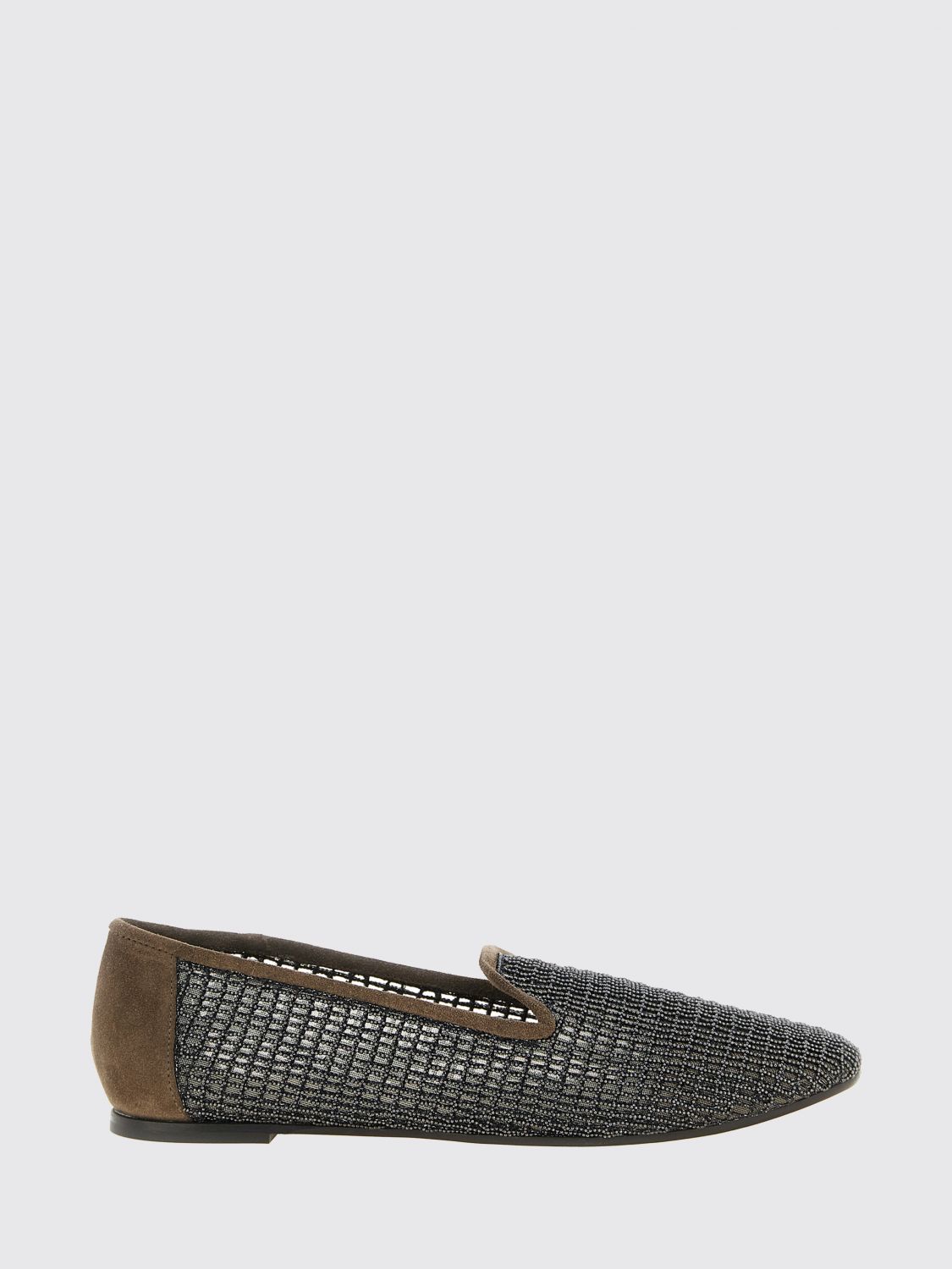 BRUNELLO CUCINELLI Mocassini flat in pelle scamosciata con monile e dettaglio traforato