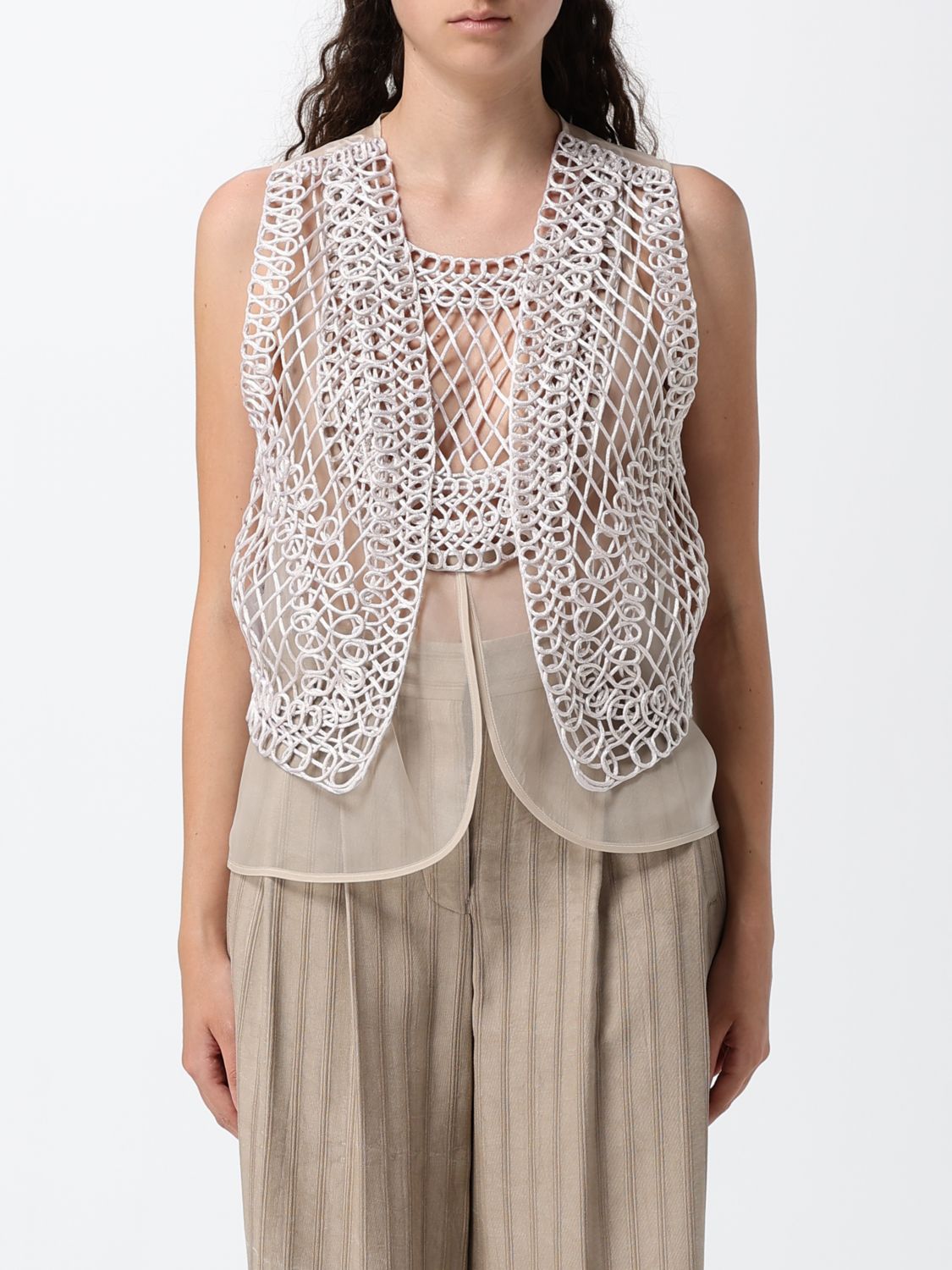 EMPORIO ARMANI Gilet sartoriale modello crochet con scollo quadrato e fondo asimmetrico