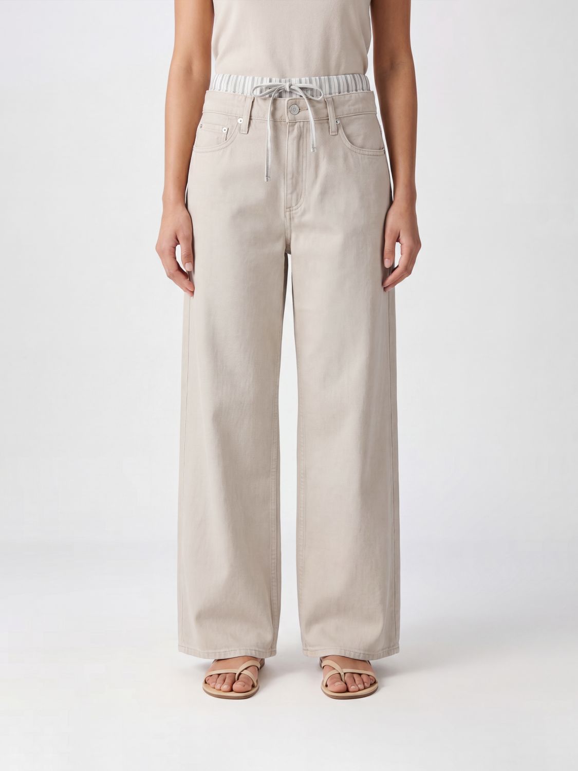 RAG & BONE Jeans Cam wide leg a vita alta in denim di cotone con coulisse