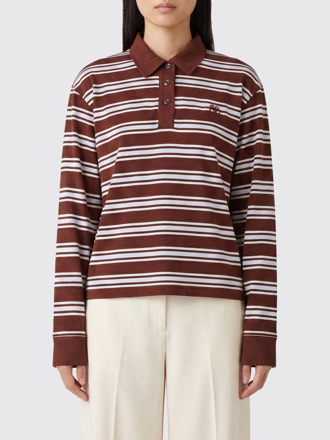RAG & BONE Polo a righe a maniche lunghe in cotone con logo ricamato sul petto