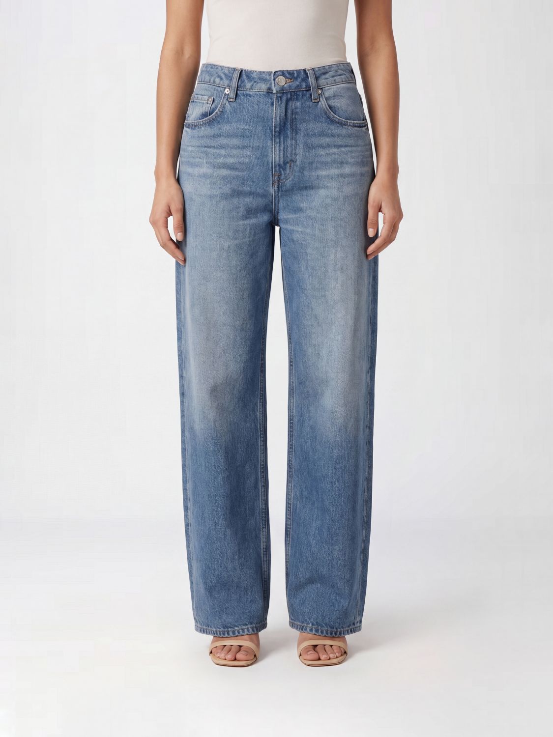 RAG & BONE Jeans wide leg a vita alta in denim di cotone a cinque tasche