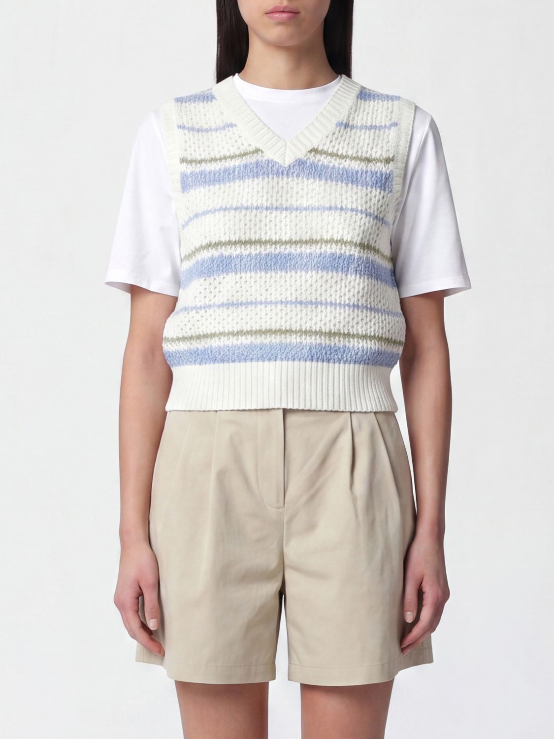 DUNST Gilet a righe in maglia di cotone con scollo a V e spalle regolari