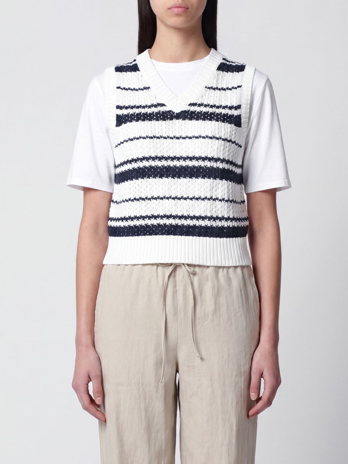 DUNST Gilet a righe in maglia di cotone con scollo a V e spalle regolari