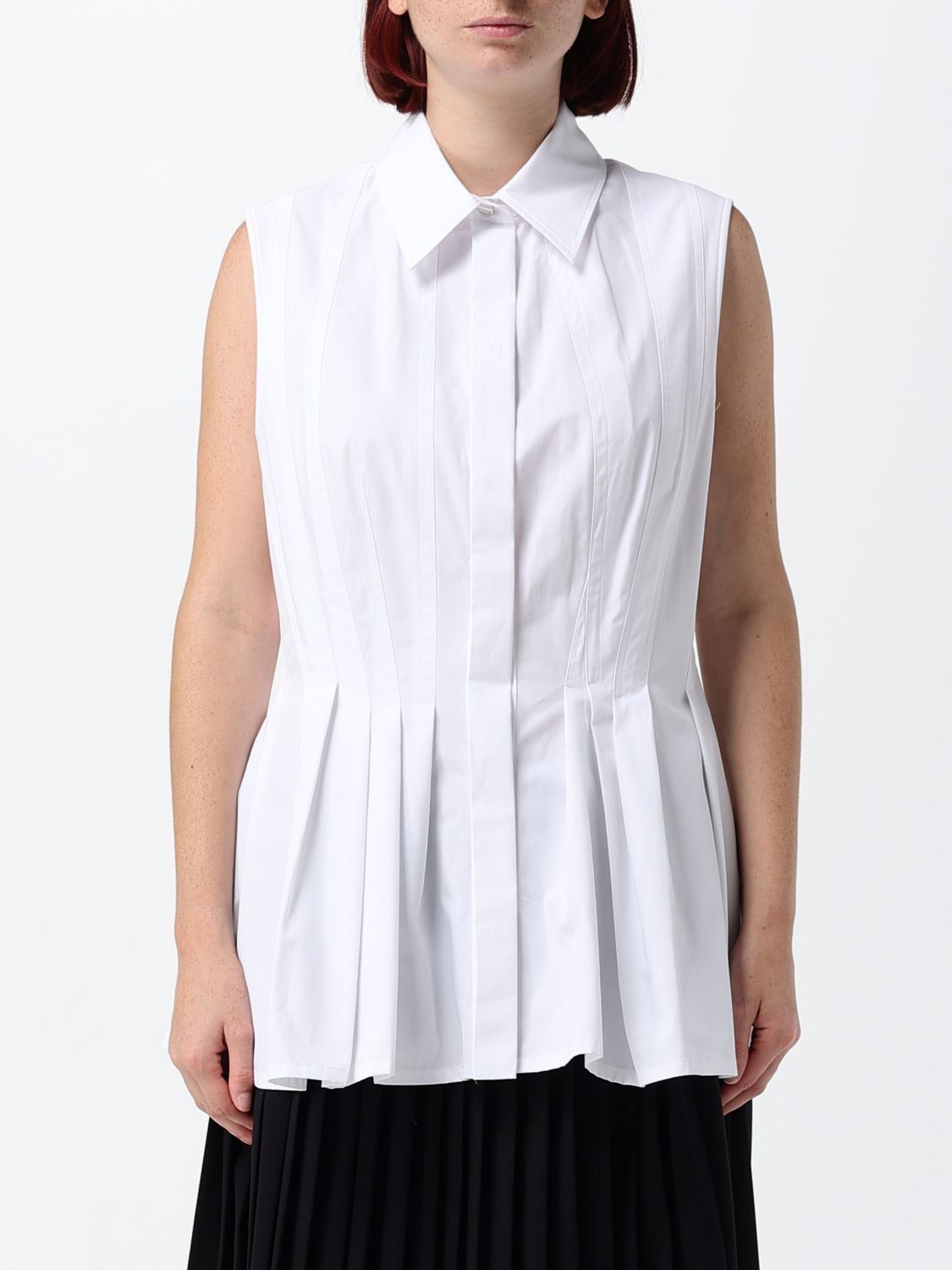 SPORTMAX Camicia smanicata in cotone con dettagli plissettati