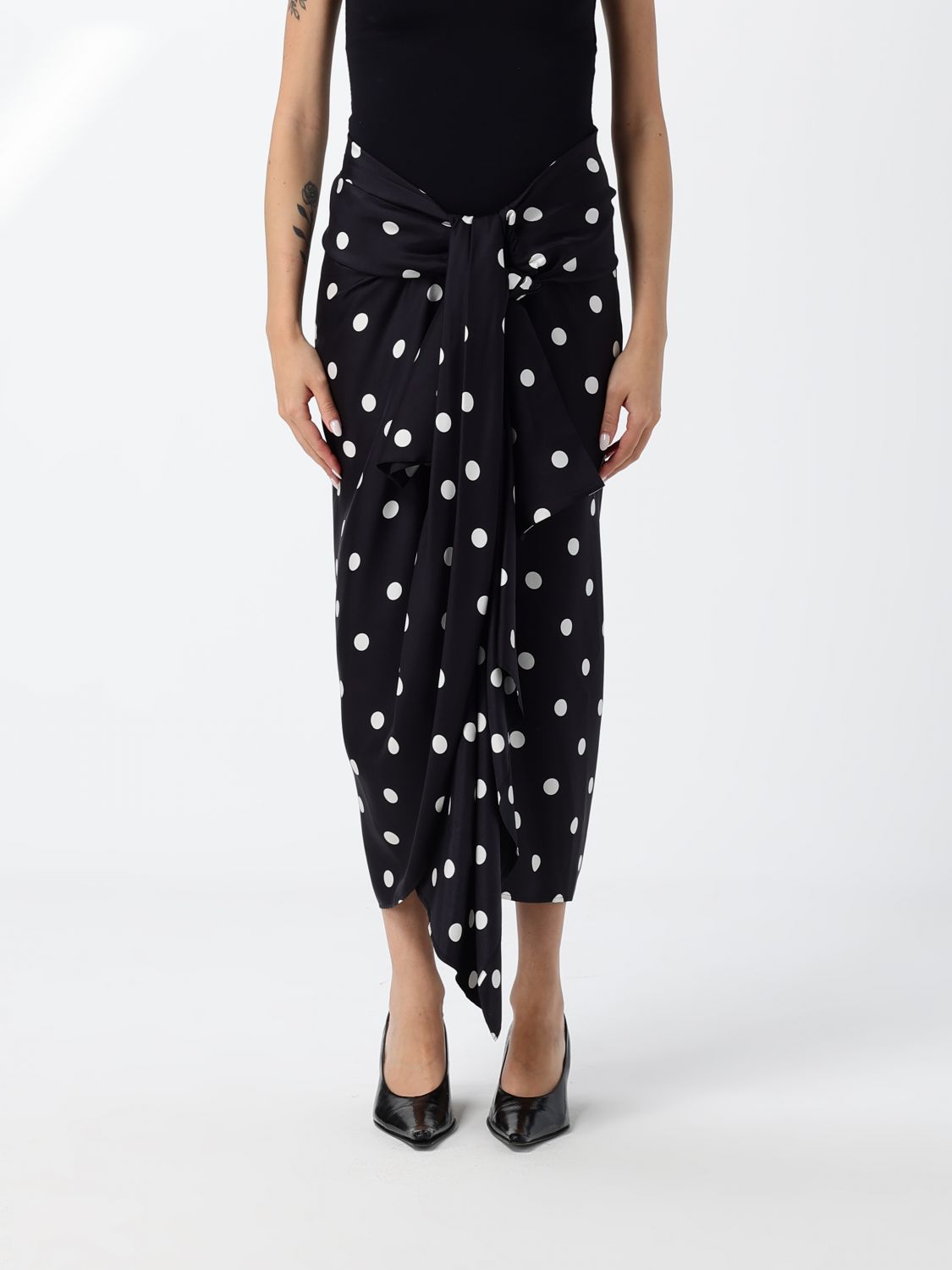 SPORTMAX Polka-Dot Silk Midi Wrap Skirt with Waist Tie