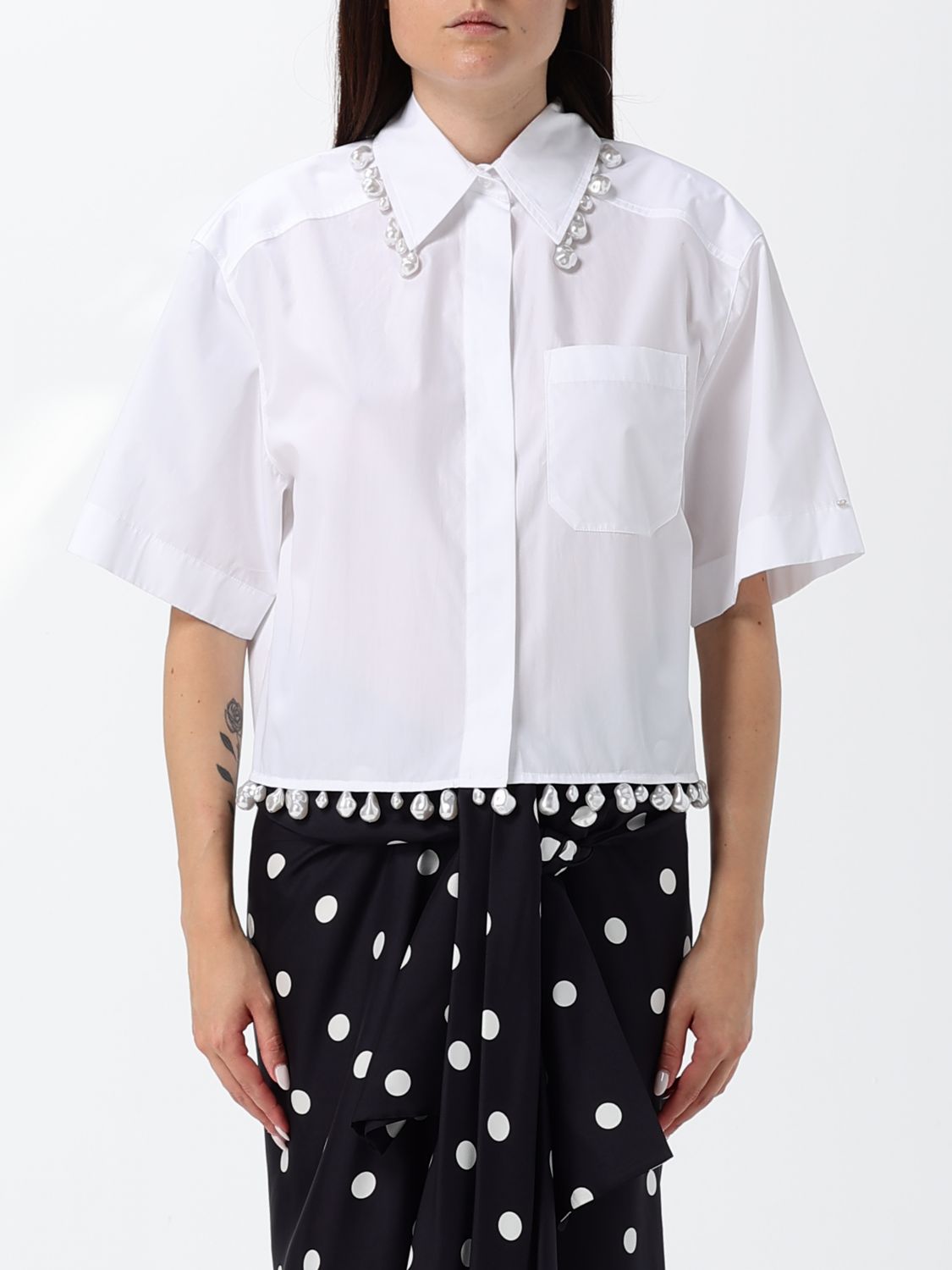 SPORTMAX Camicia relaxed fit in cotone con applicazione di perle