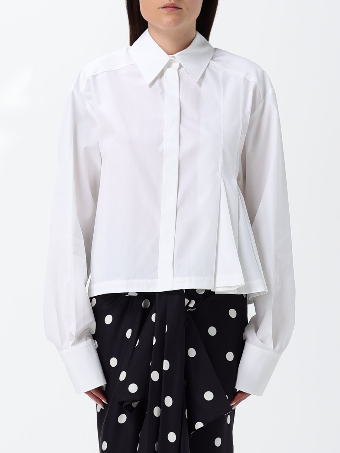 SPORTMAX Camicia plissettata relaxed fit in cotone con spalle scese