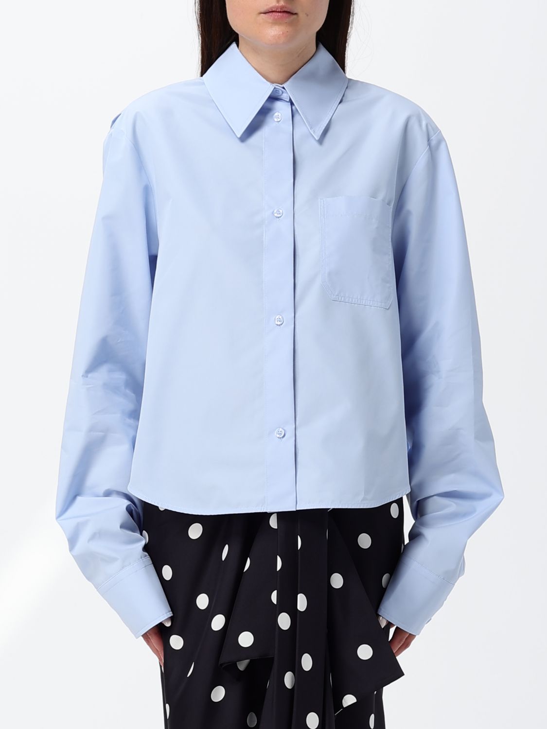 SPORTMAX Camicia plissettata relaxed fit in cotone con spalle scese