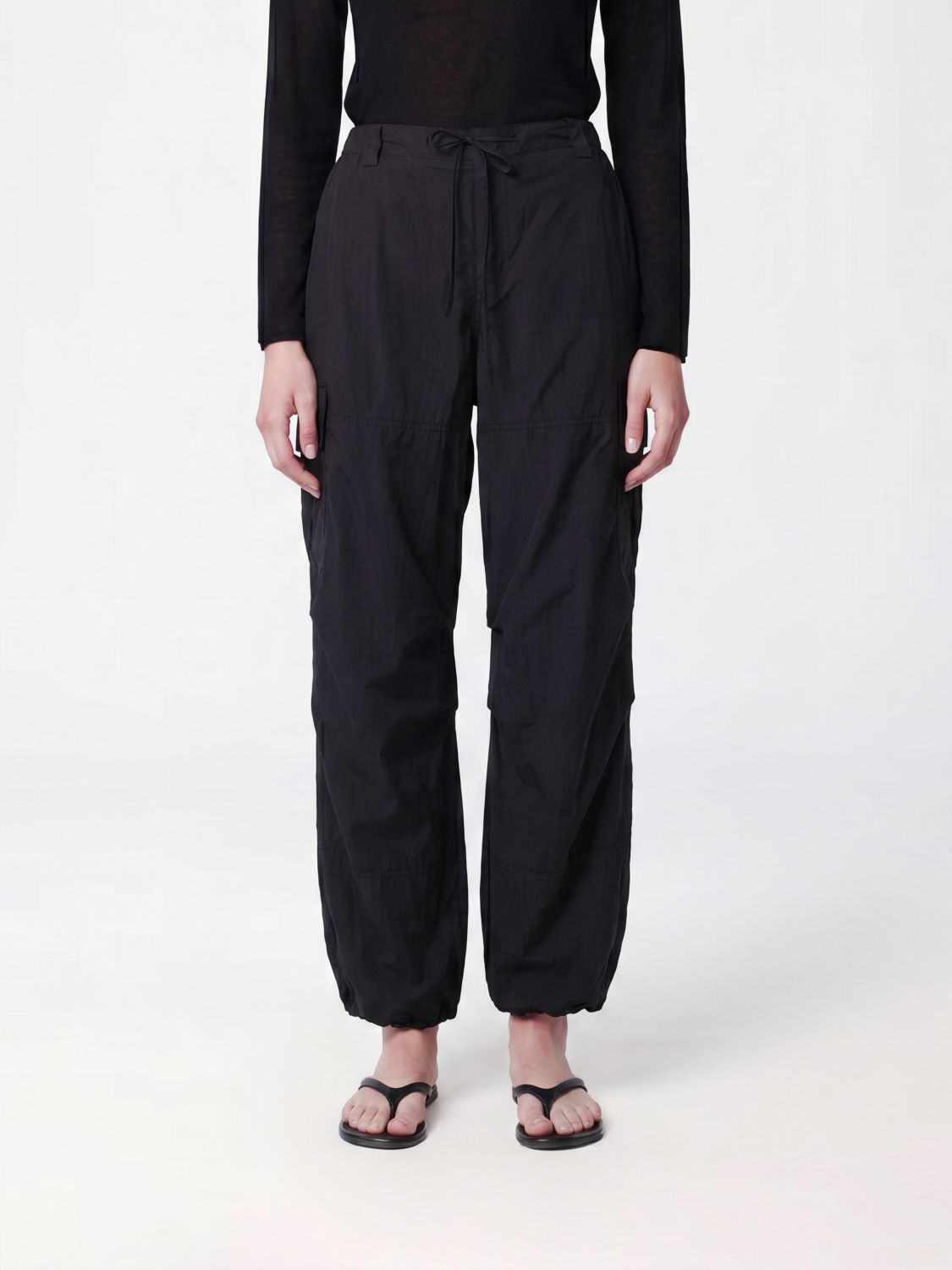DUNST Pantaloni cargo wide leg a vita alta in misto cotone con coulisse